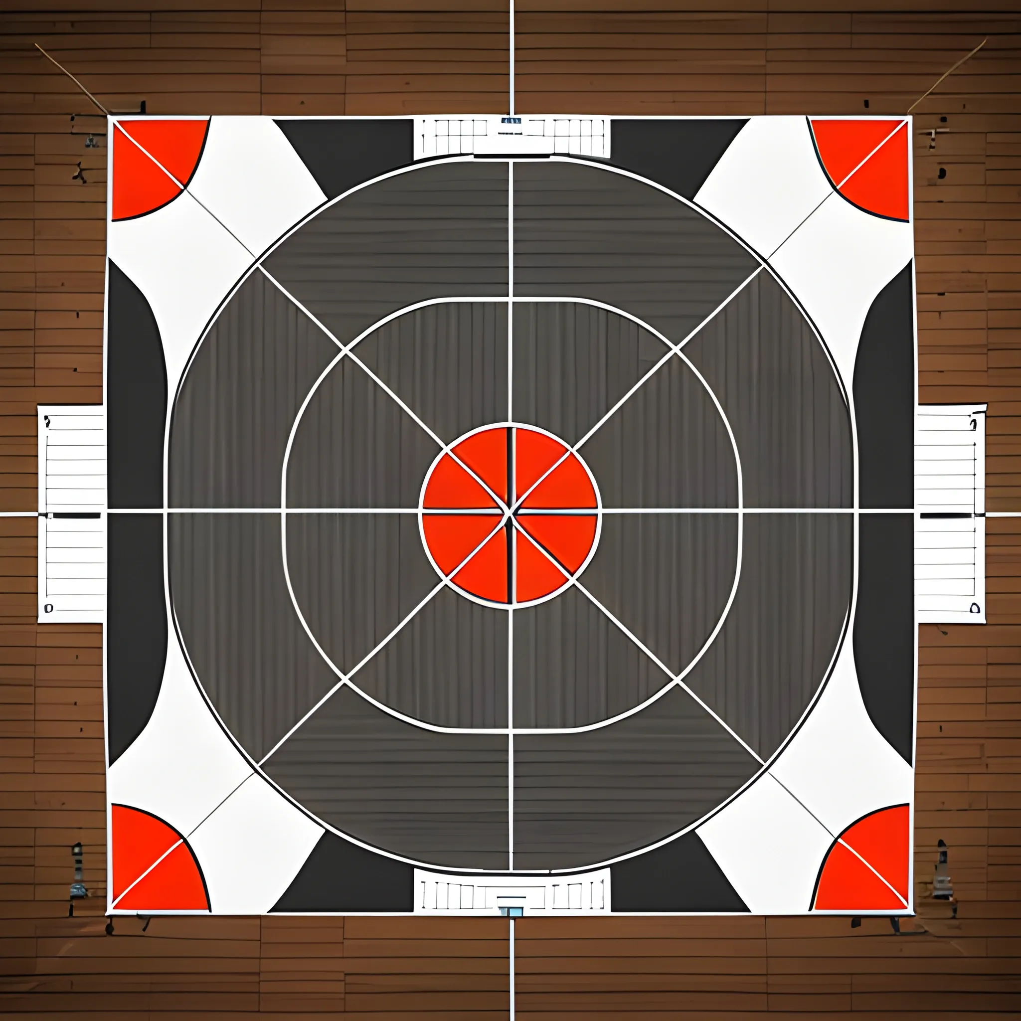 creates a basketball court with top view and respective lines and hoops , 3D