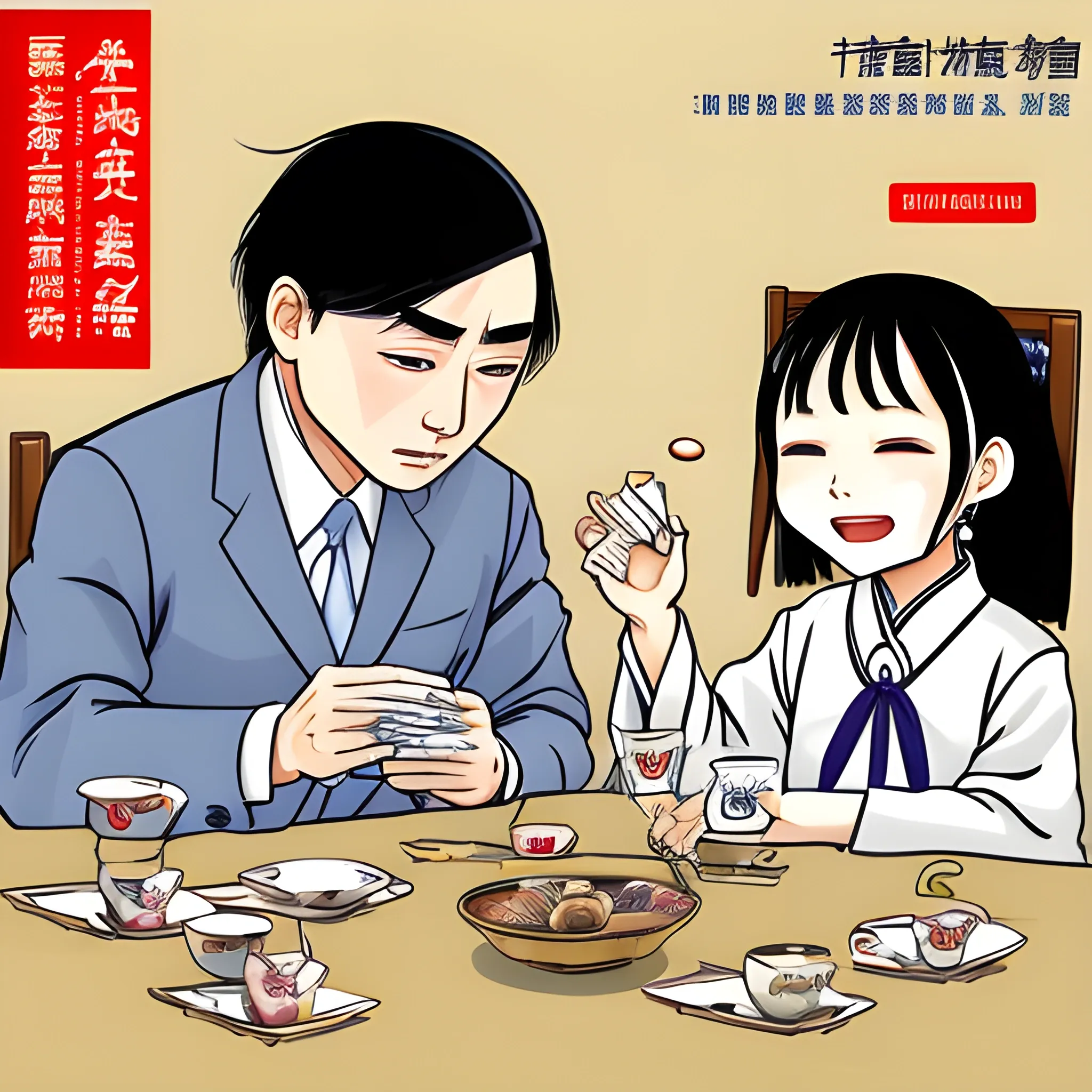 一把宝剑，一位将军。一匹战马，一面旗帜Cartoon