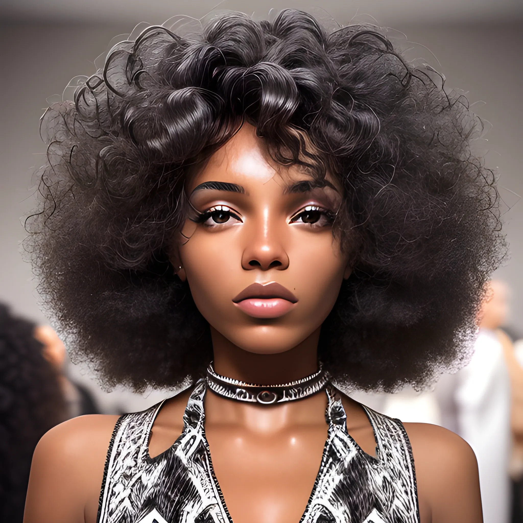 POV close-up shot of black model and model with curly hair with detailed elements, 