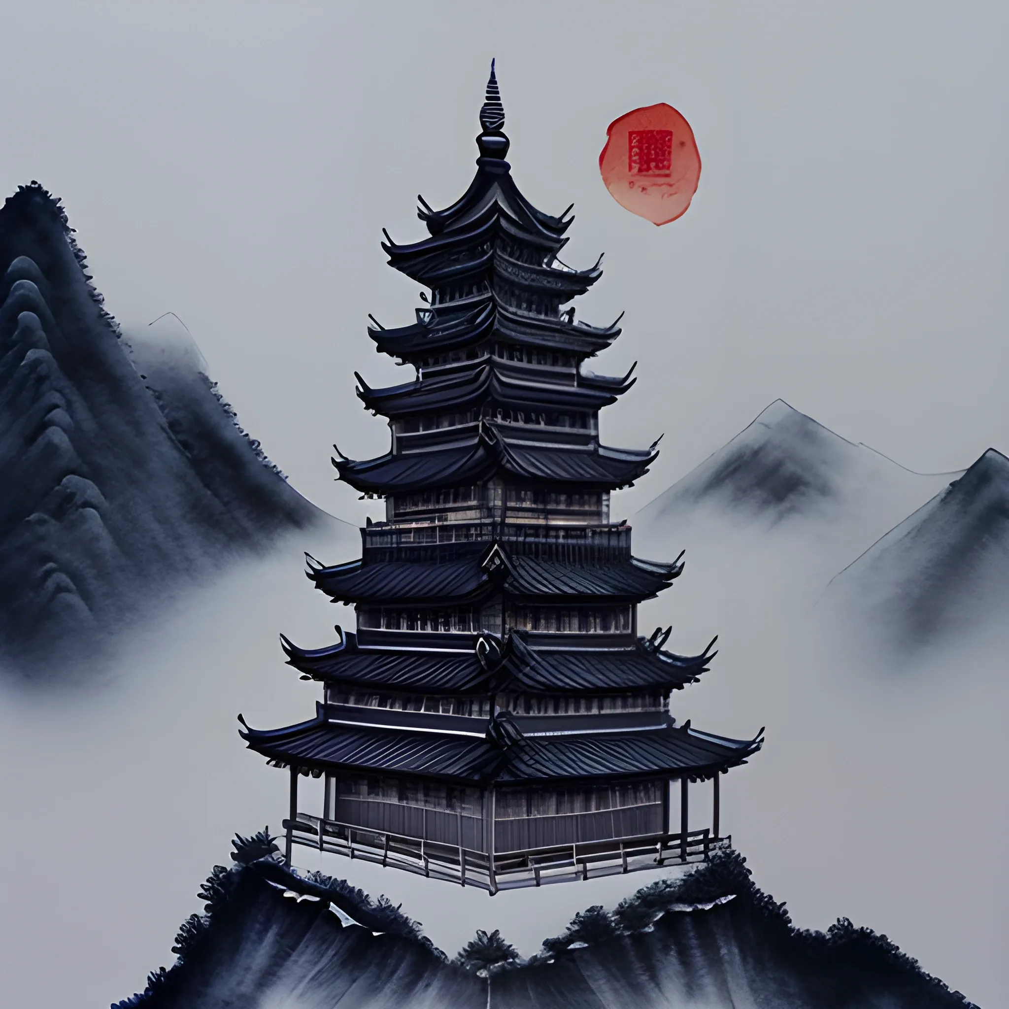 Mountains And Rivers Ancient Architecture Chinese Style Background