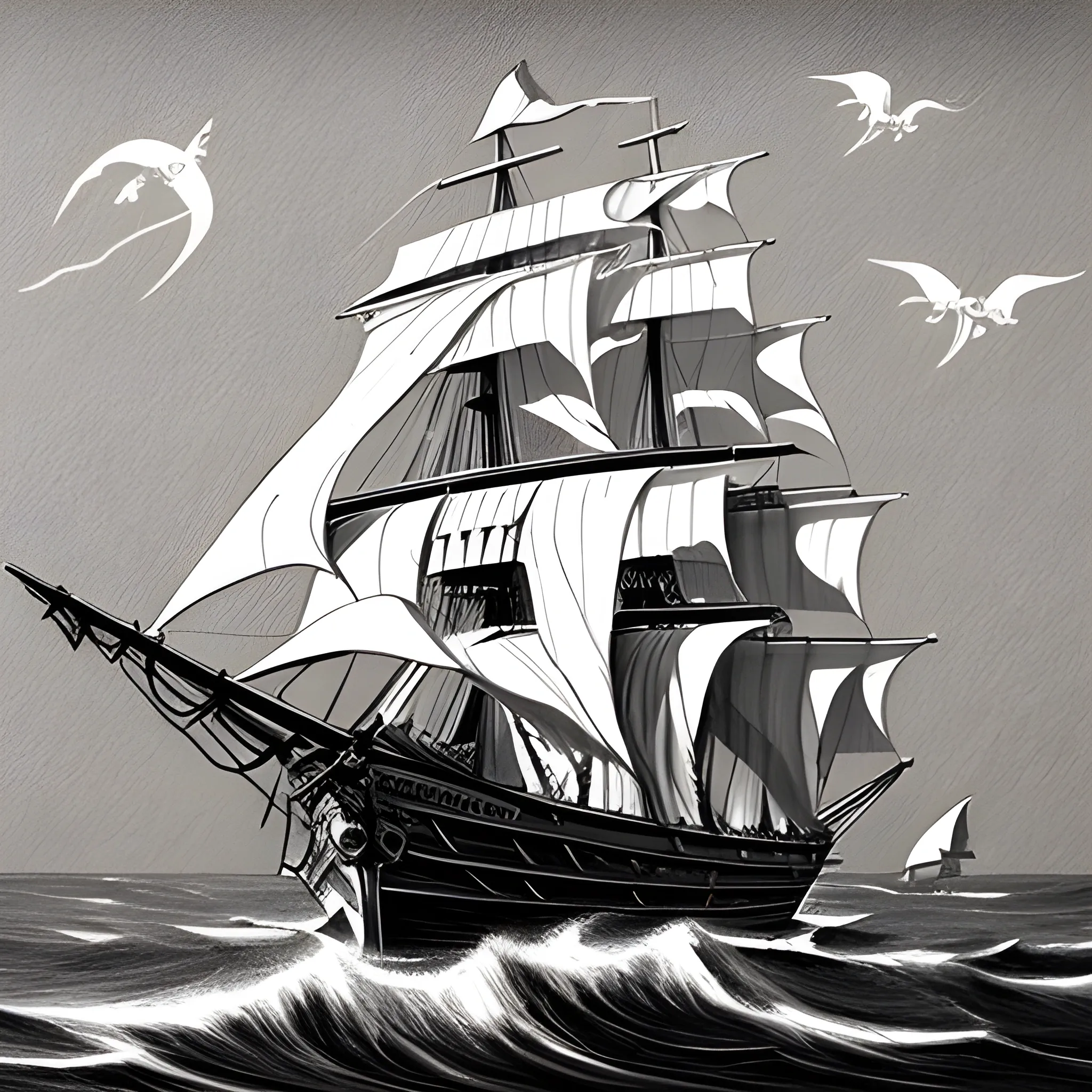 Antique Boat Sea Motive Drawing Handmade Stock Illustration - Illustration  of ship, naval: 40330098