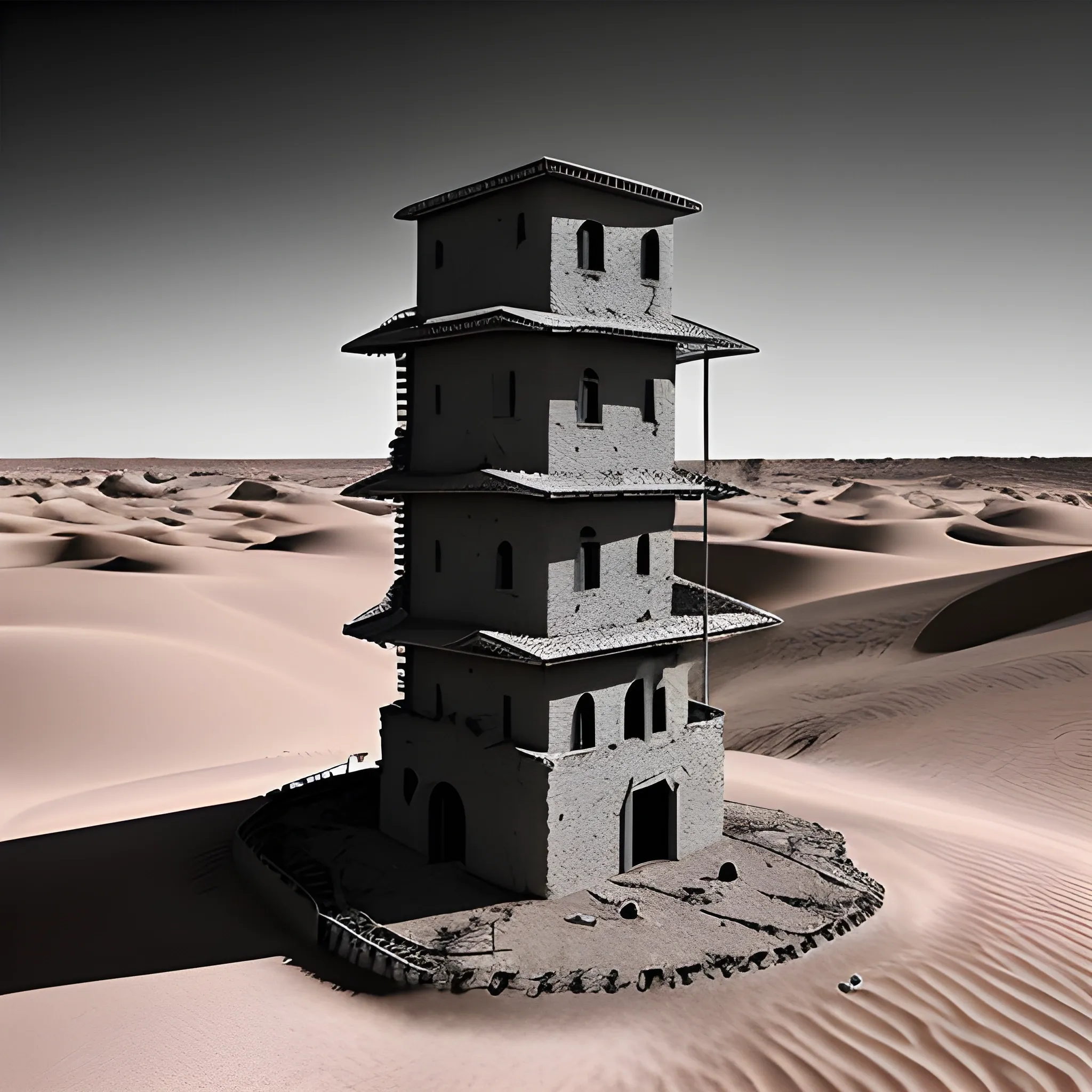 stable difusion, tower in blood desert, twisted lanscape