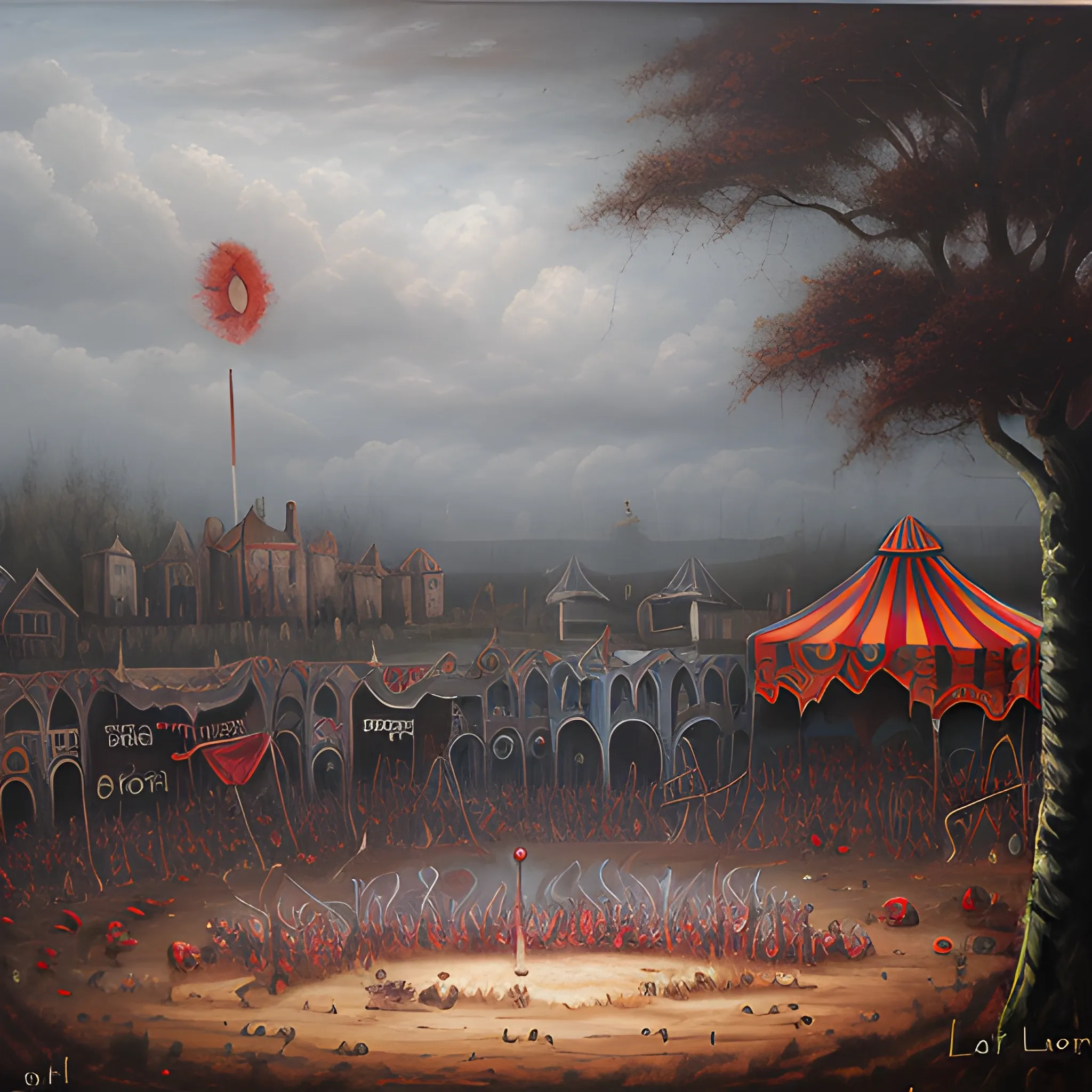 terror  circus, landscape , Oil Painting