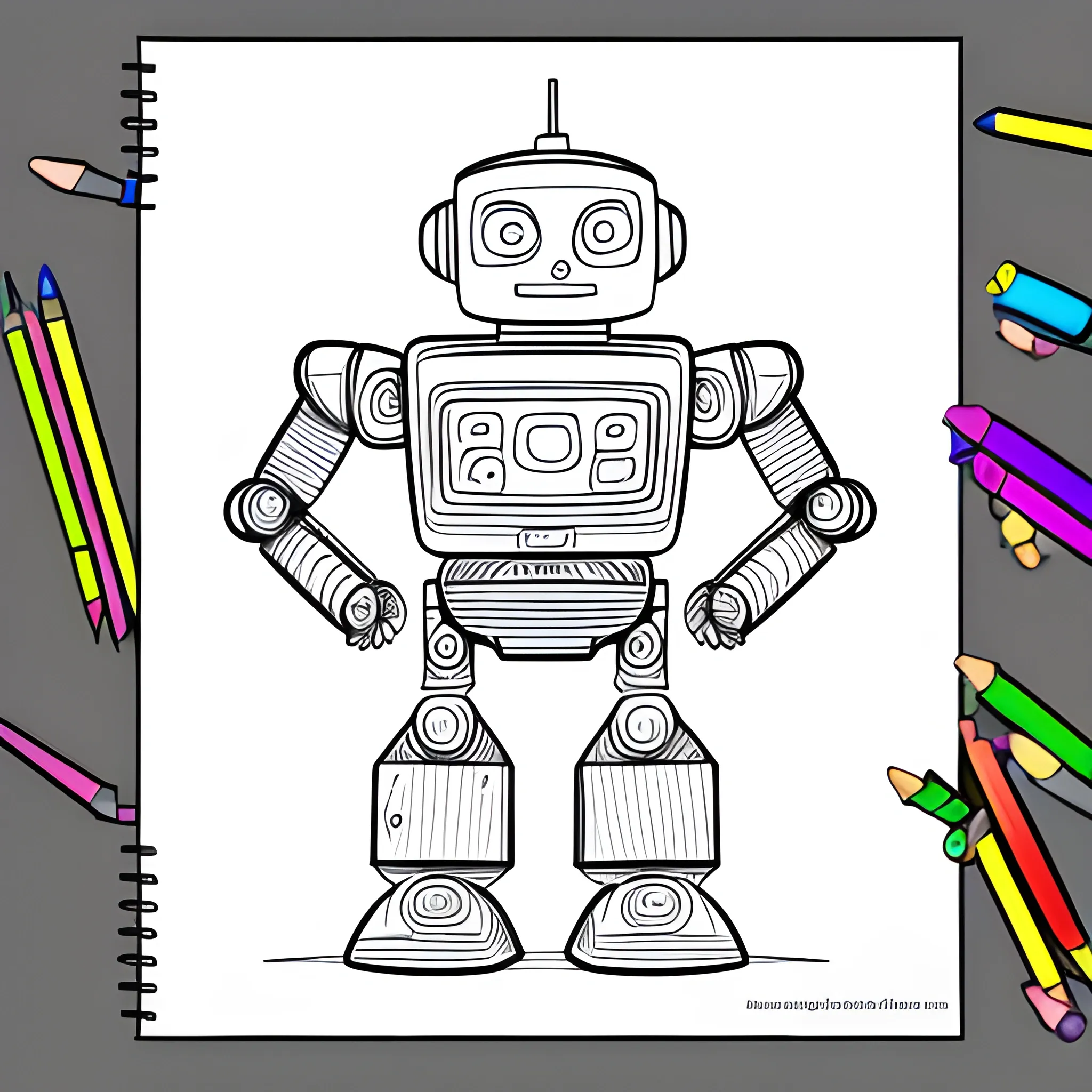 robot coloring book page, Pencil Sketch, Cartoon