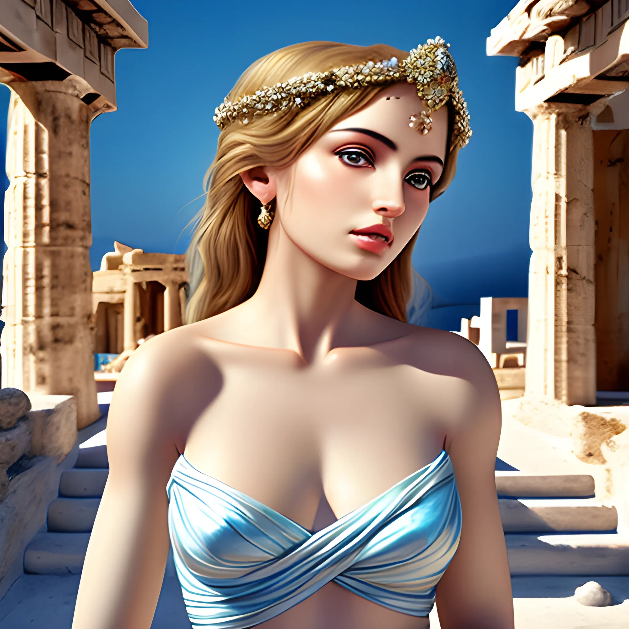 Exotic ethereal beautiful greek goddess, photorealist