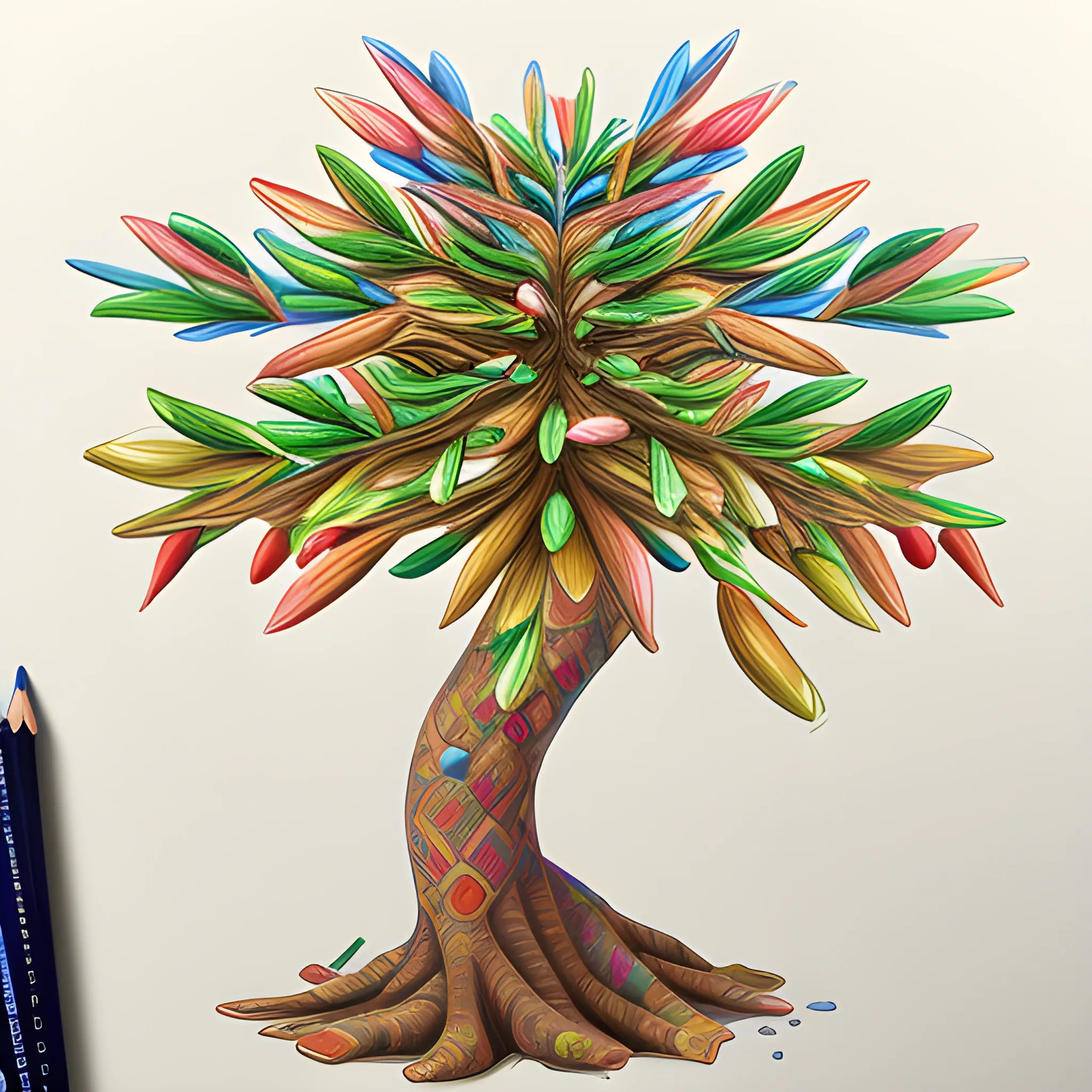  Colored pencil art on paper, cannbis tree, highly detailed, artstation, MasterPiece, Award-Winning, Caran d'Ache Luminance,  Cartoon