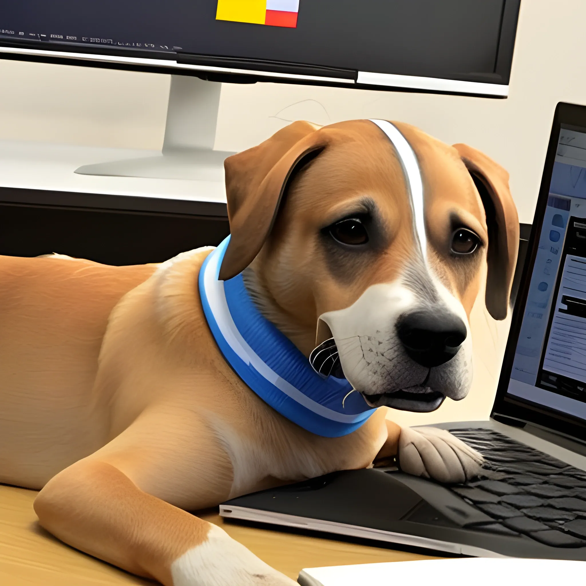 perro caniche estudiante con una computadora

