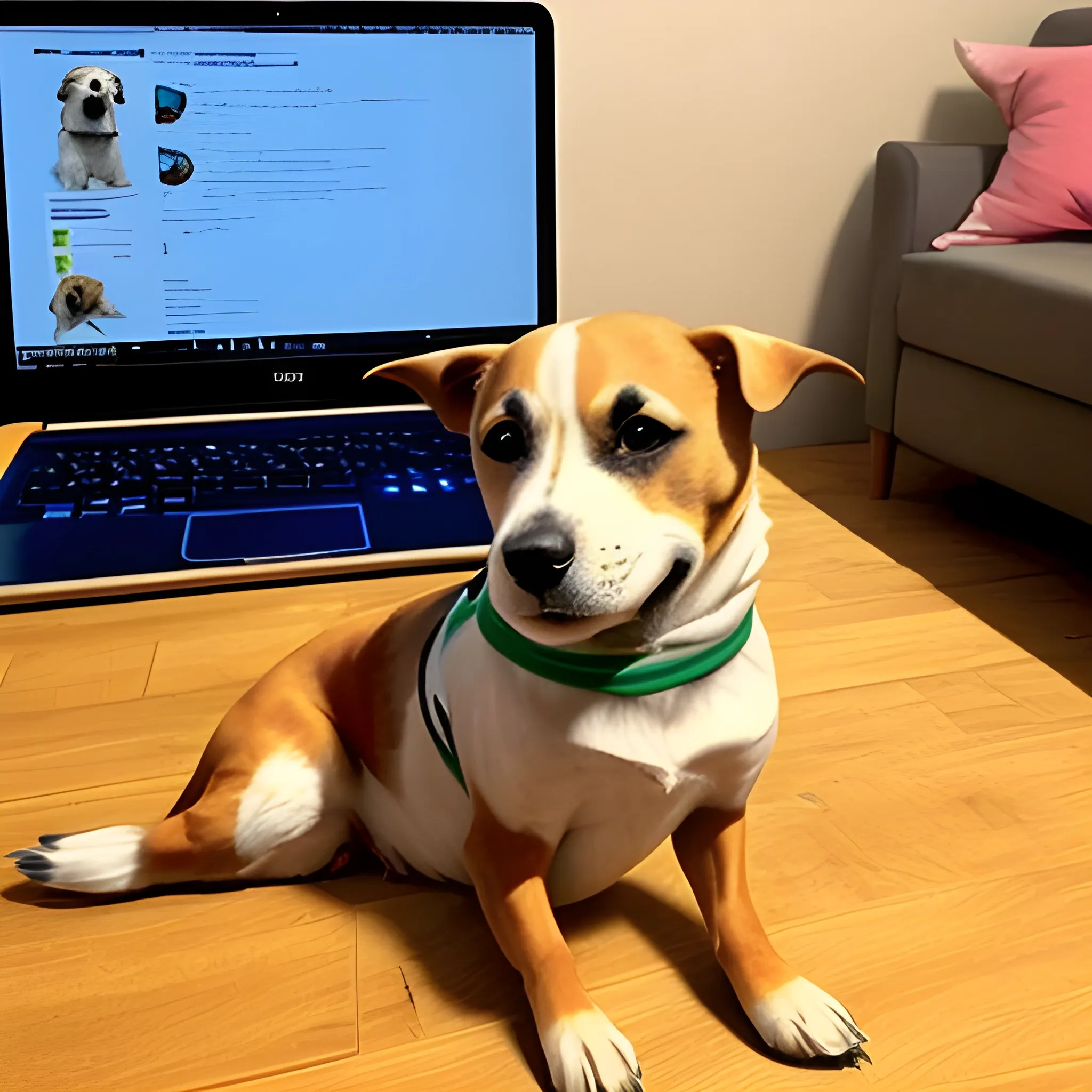 perro poddle estudiante con una computadora

