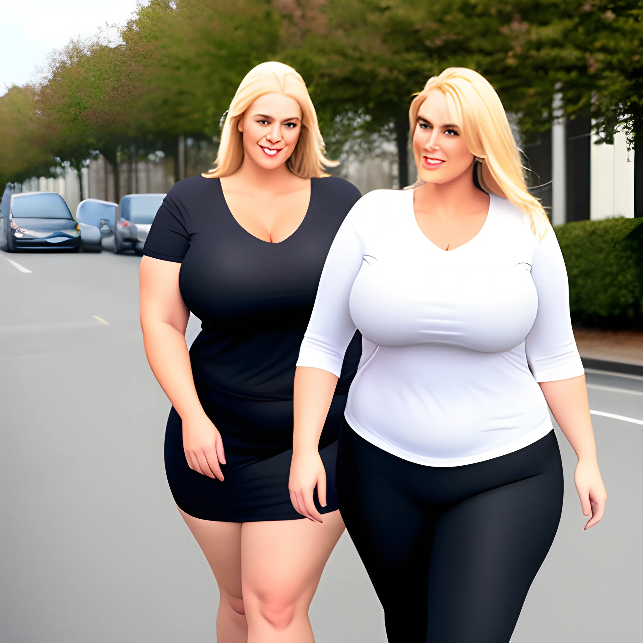 large and tall blonde plus size girl with small head, broad shou