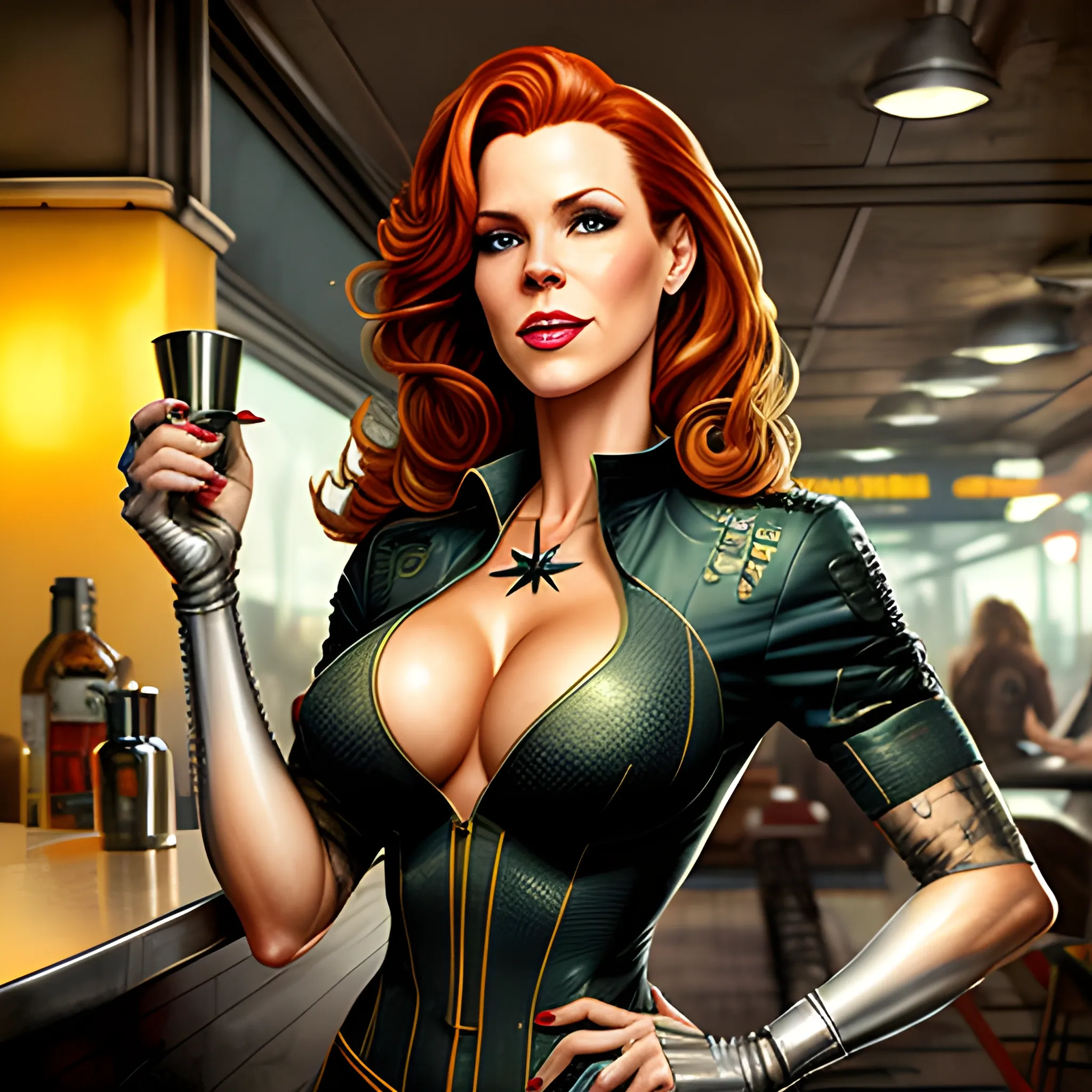 young Robyn Lively in a 50's diner, meticulously detailed eyes, perfect full-length body, perfect anatomy, her highly detailed face, meticulously detailed hair and clothes by artist "Aleksi Briclot" and Russ Mills, Dan Mumford, teen witch 