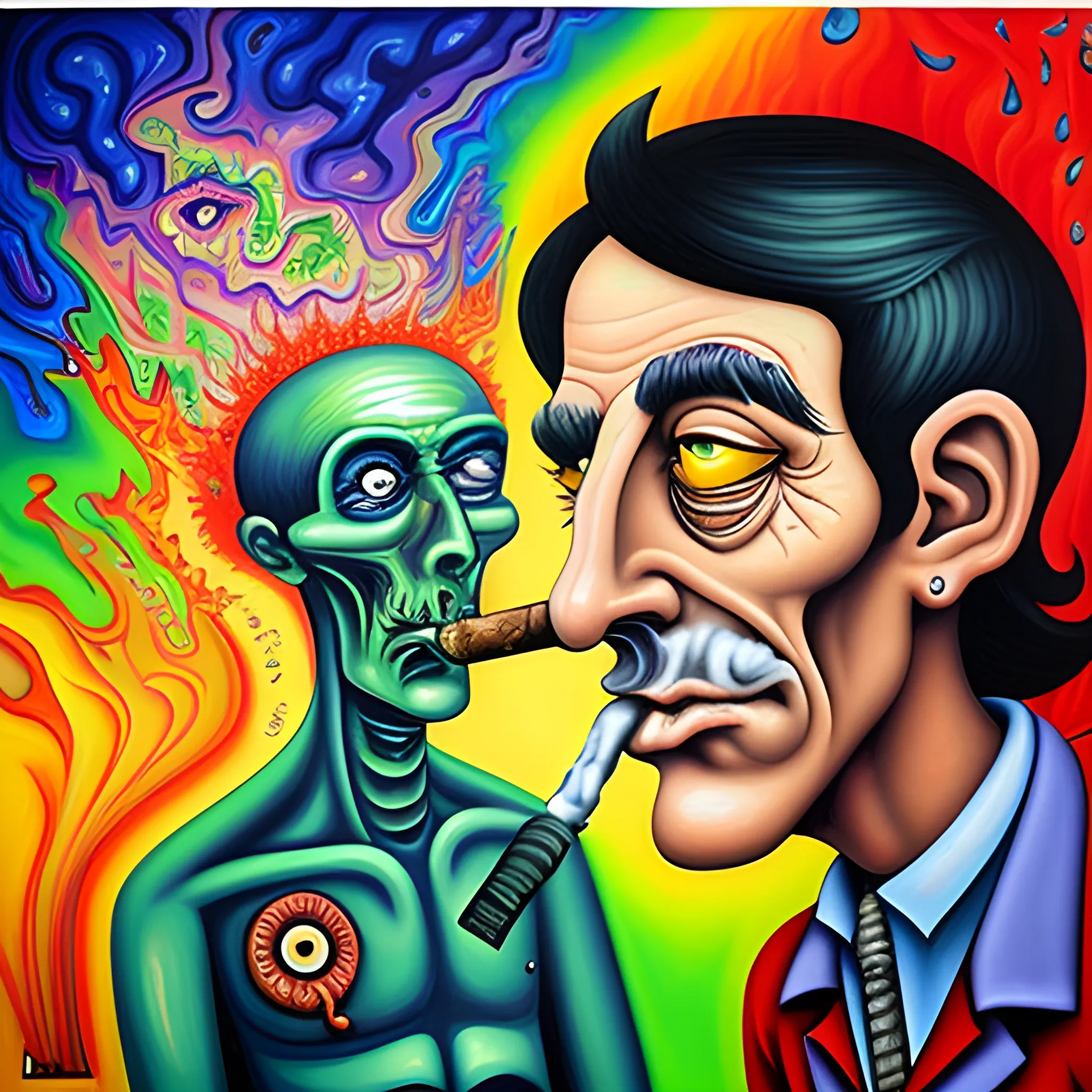 , Cartoon, Oil Painting, Trippy,TOPIC:NO SMOKING