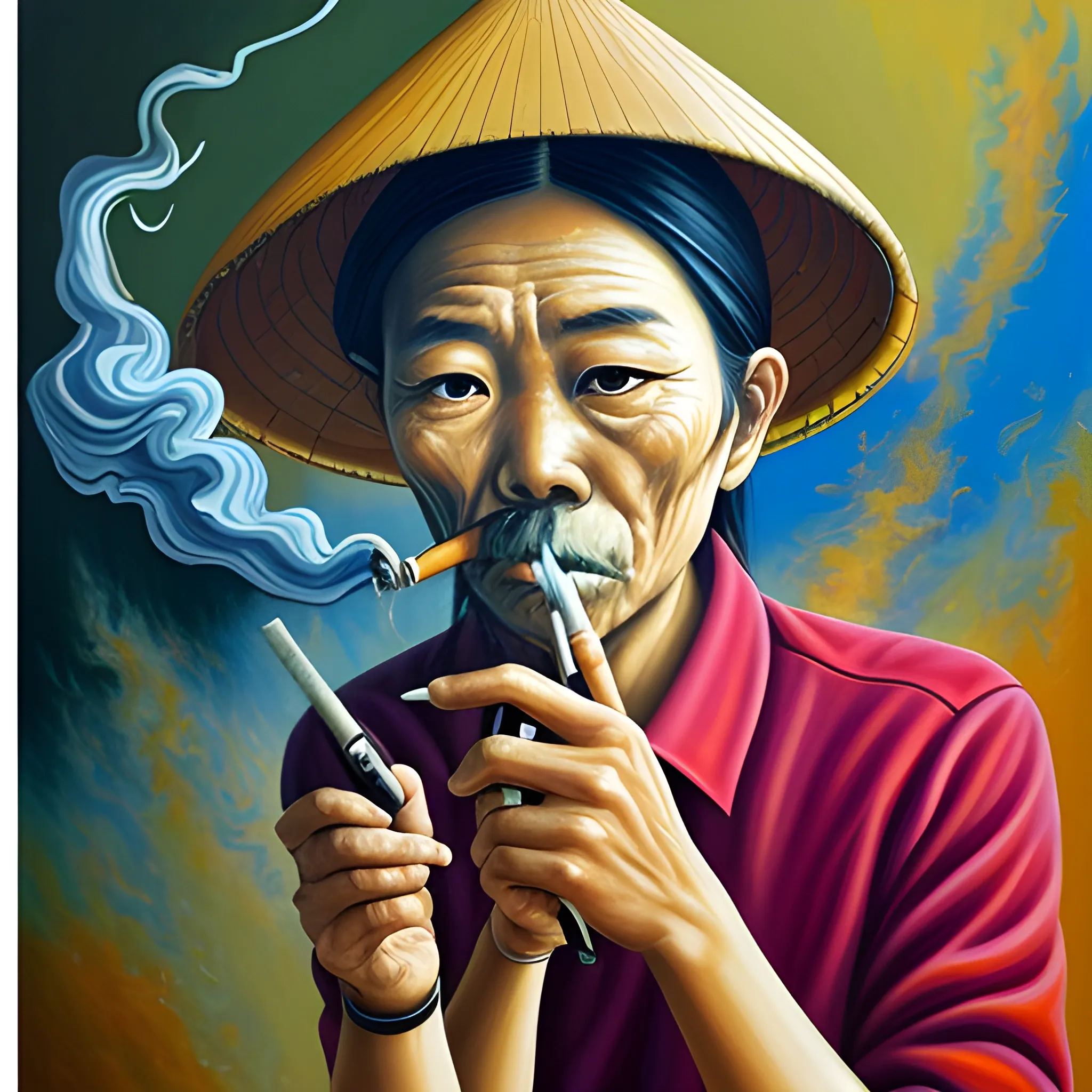 Oil Painting, Trippy,TOPIC:NO SMOKING ,all Vietnamese people criticize cigarettes