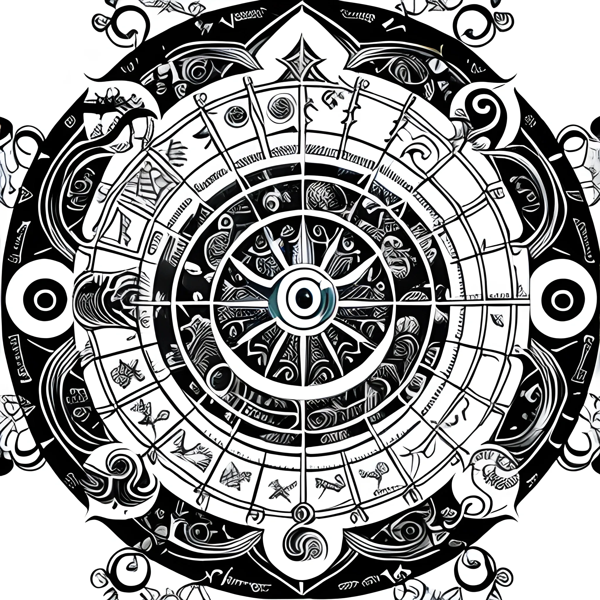 an intricate design of all of the zodiac glyphs (including ophiuchus) connecting to each other to form an artistic design , Trippy