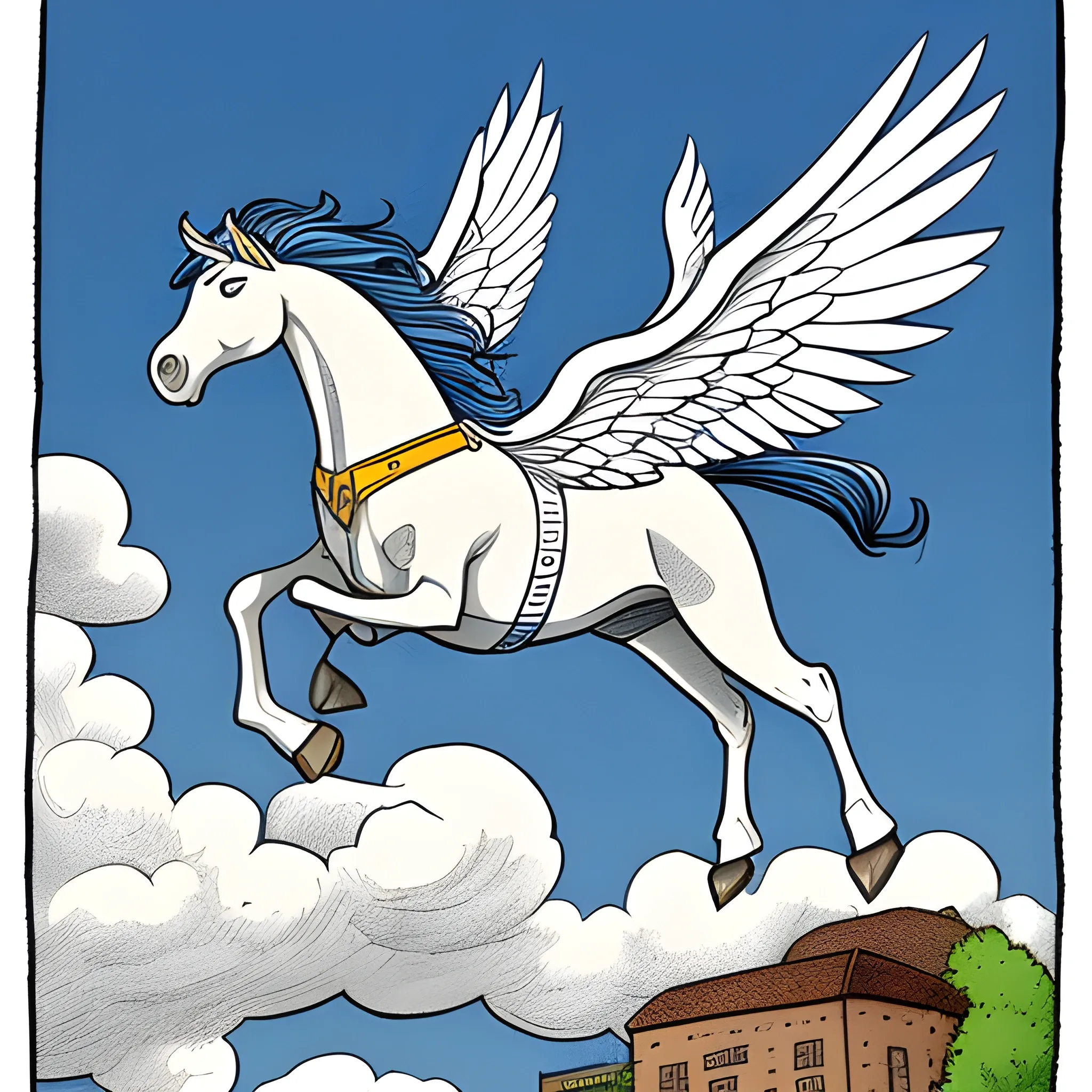 Pegasus flying, without a rider, Cartoon