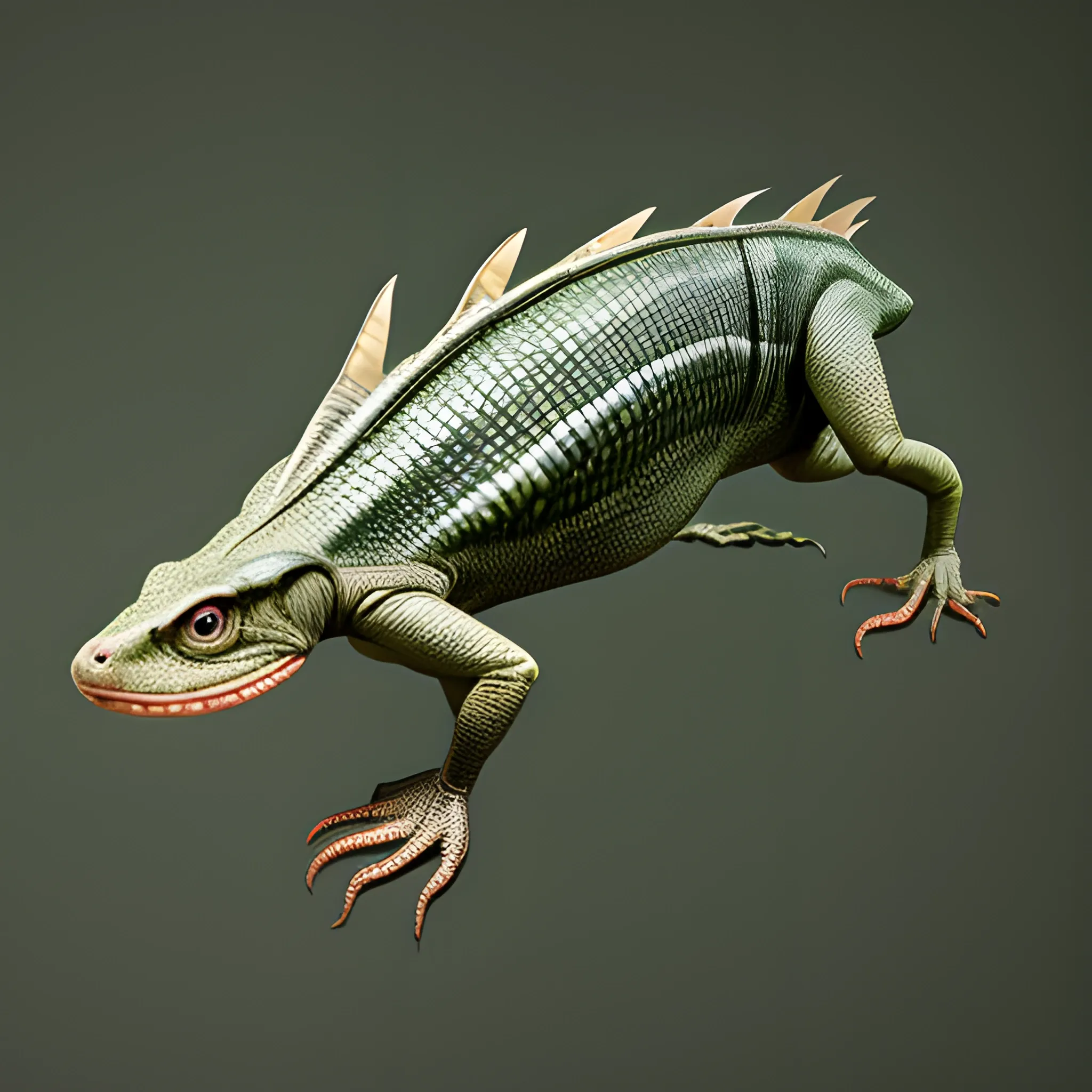 a realistic image of a hybrid animal, with a single body with the snout of a mammal, wings like a bird, body like a reptile, eyes like an amphibian, fins like a fish, and legs like an insect