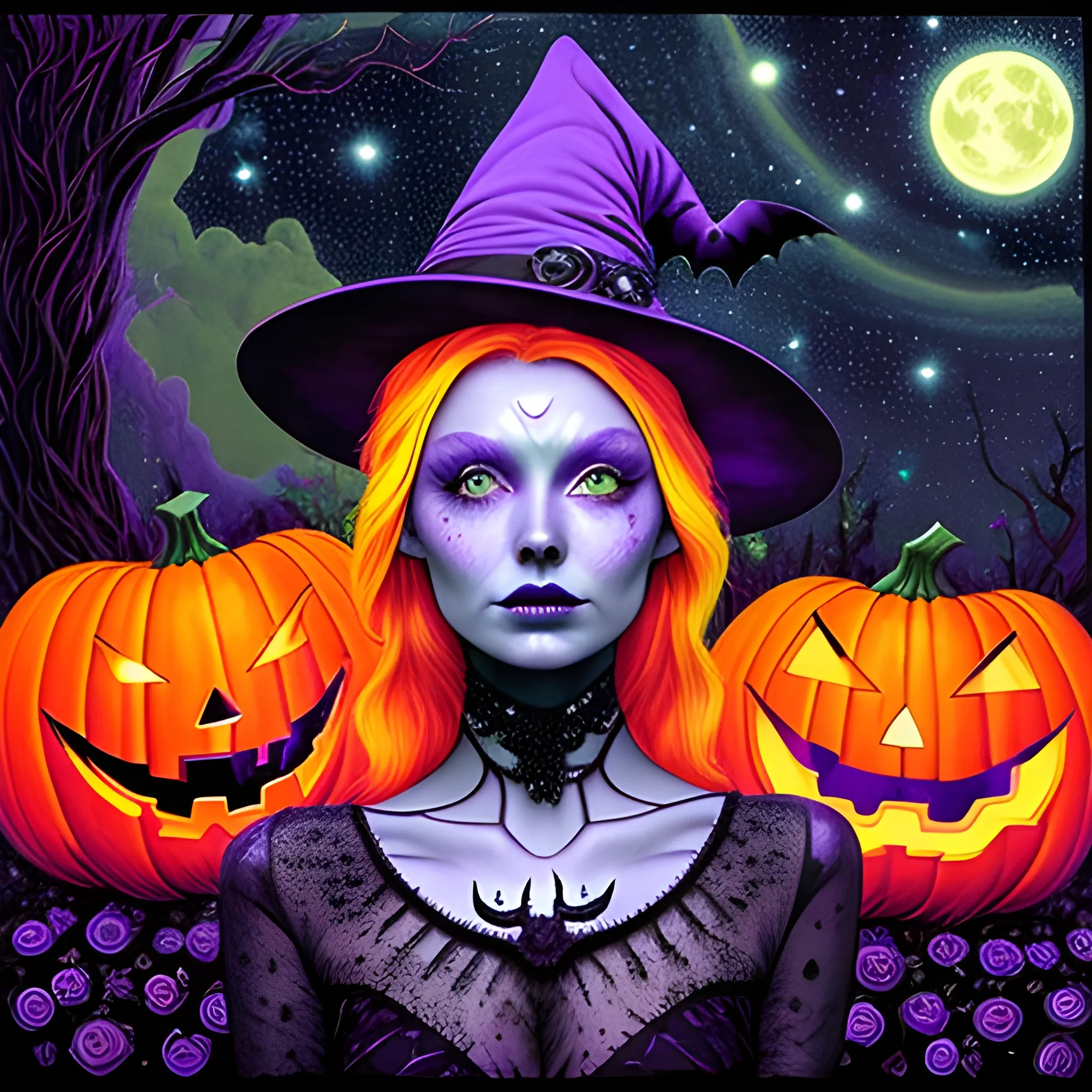 close-up, detailed face, Elsa Hosk as a Halloween Witch, wearing ...