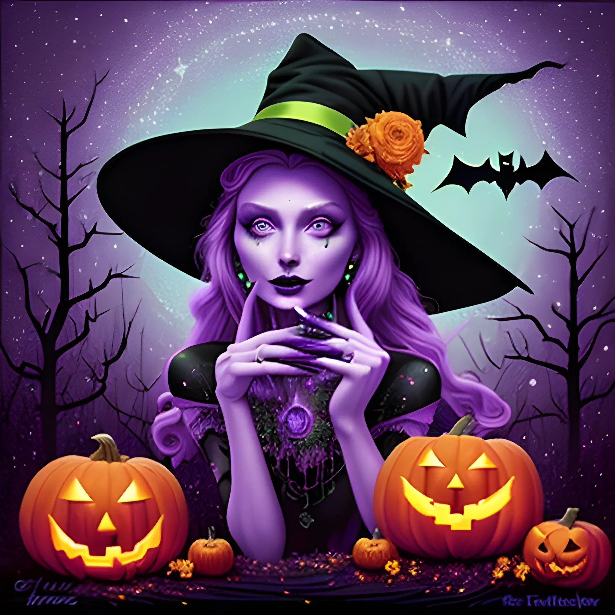 close-up, detailed face, Elsa Hosk as a Halloween Witch, wearing ...