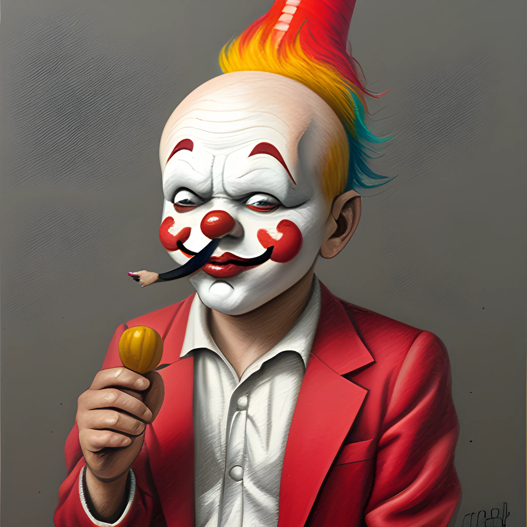 un payaso con una pipa, Oil Painting, Pencil Sketch