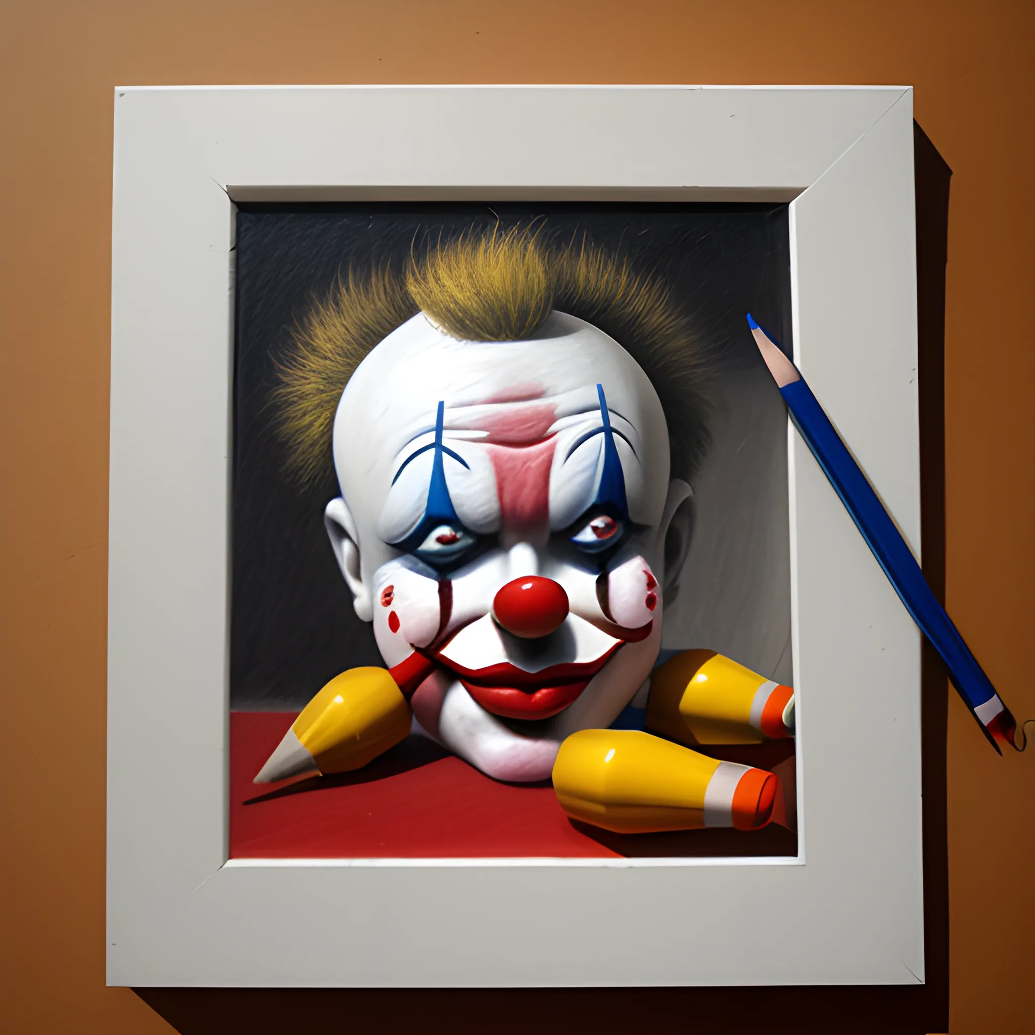 un payaso con una pipa, Oil Painting, Pencil Sketch, 3D