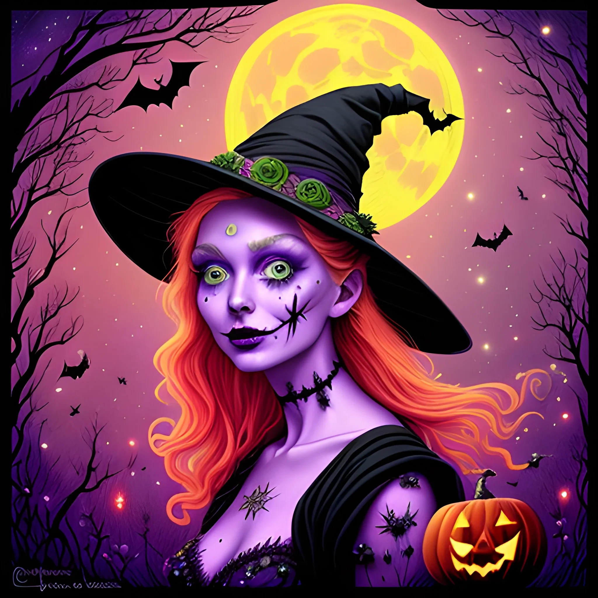 close-up, detailed face, Elsa Hosk as a Halloween Witch, wearing ...