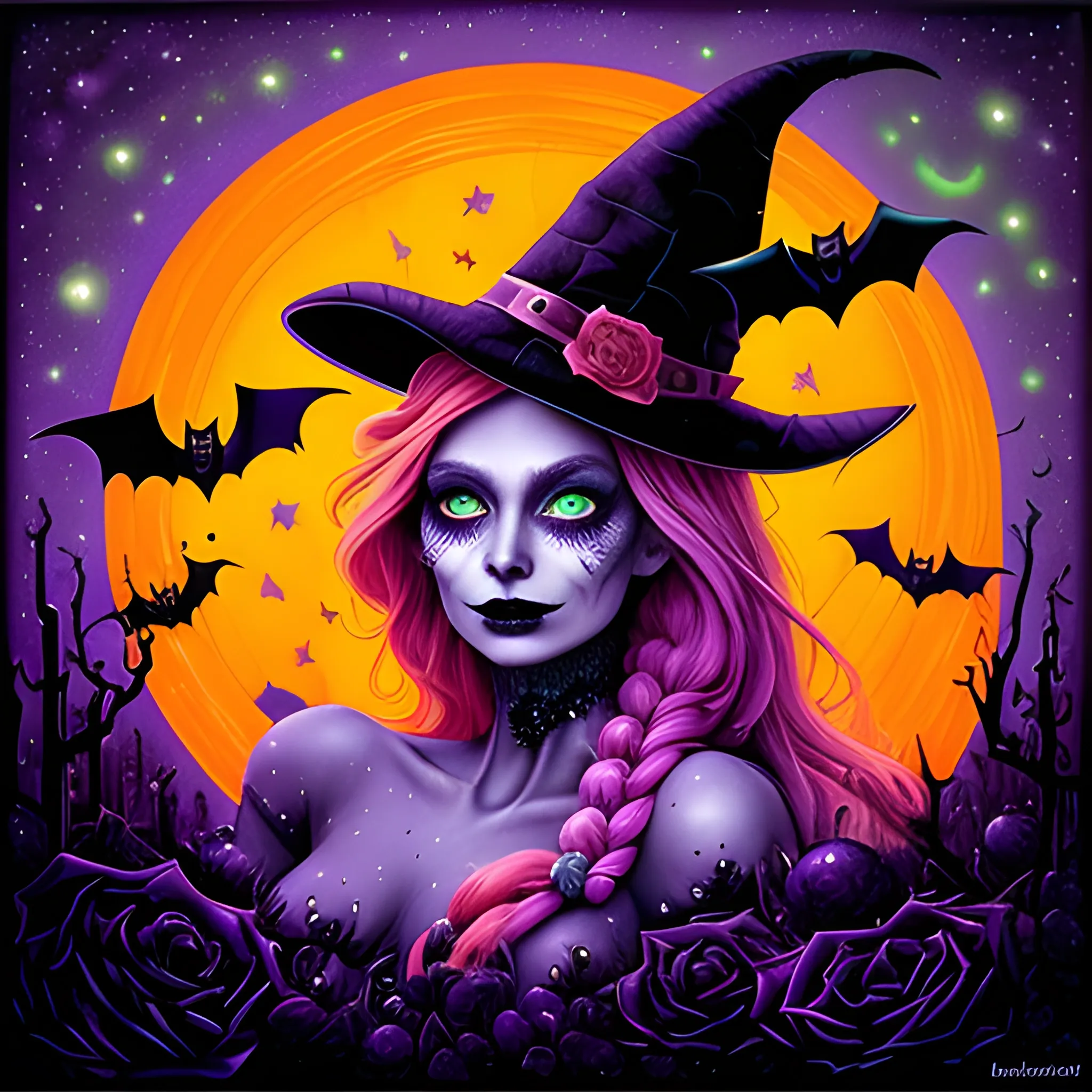 close-up, detailed face, Elsa Hosk as a Halloween Witch, wearing ...