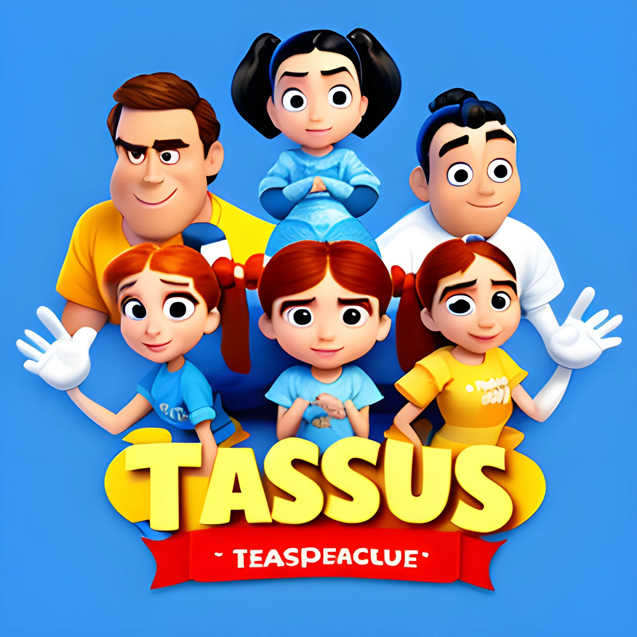 A Disney Pixar style title with the phrase 'EQUIPO TASU' with background white