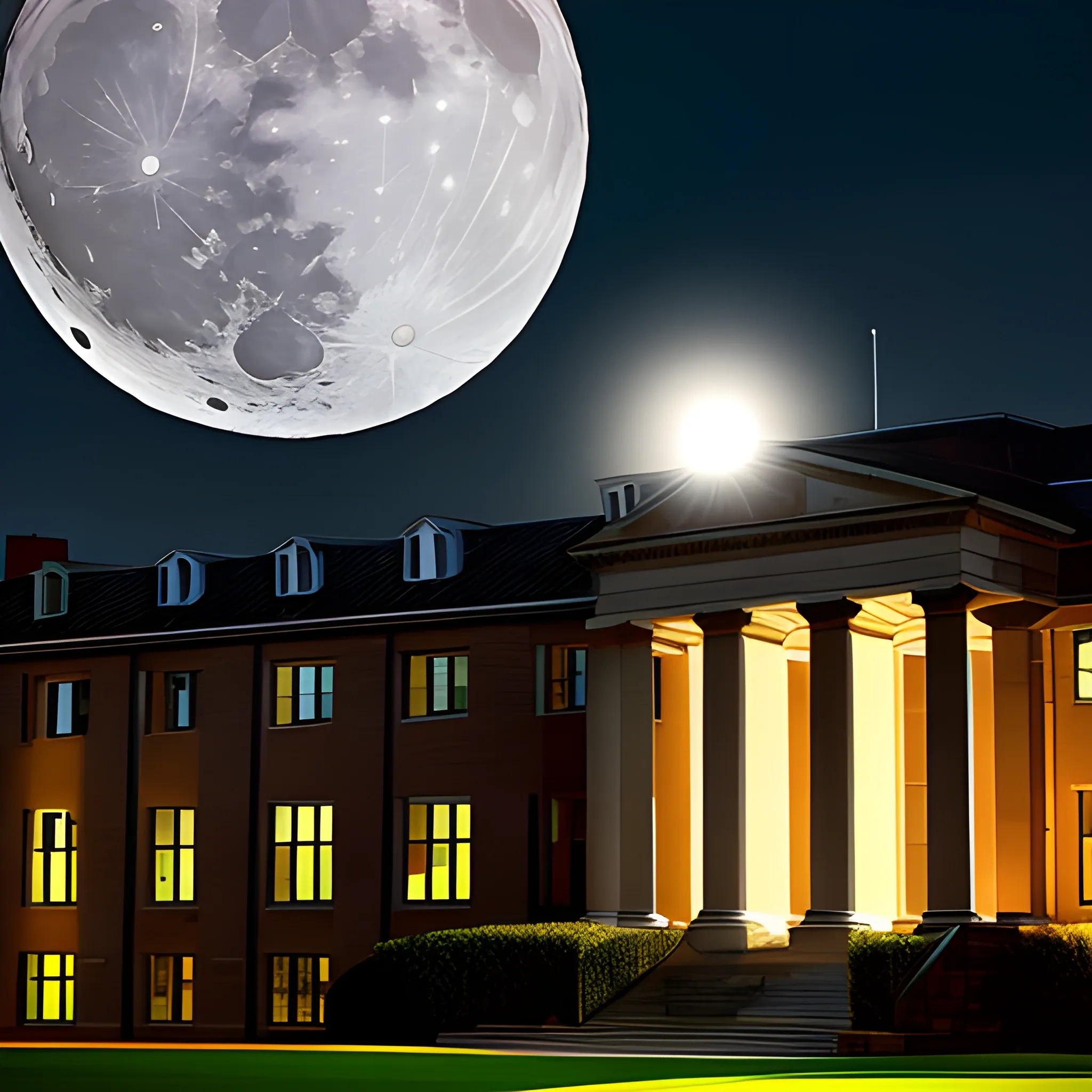 a moon crashing in on a college