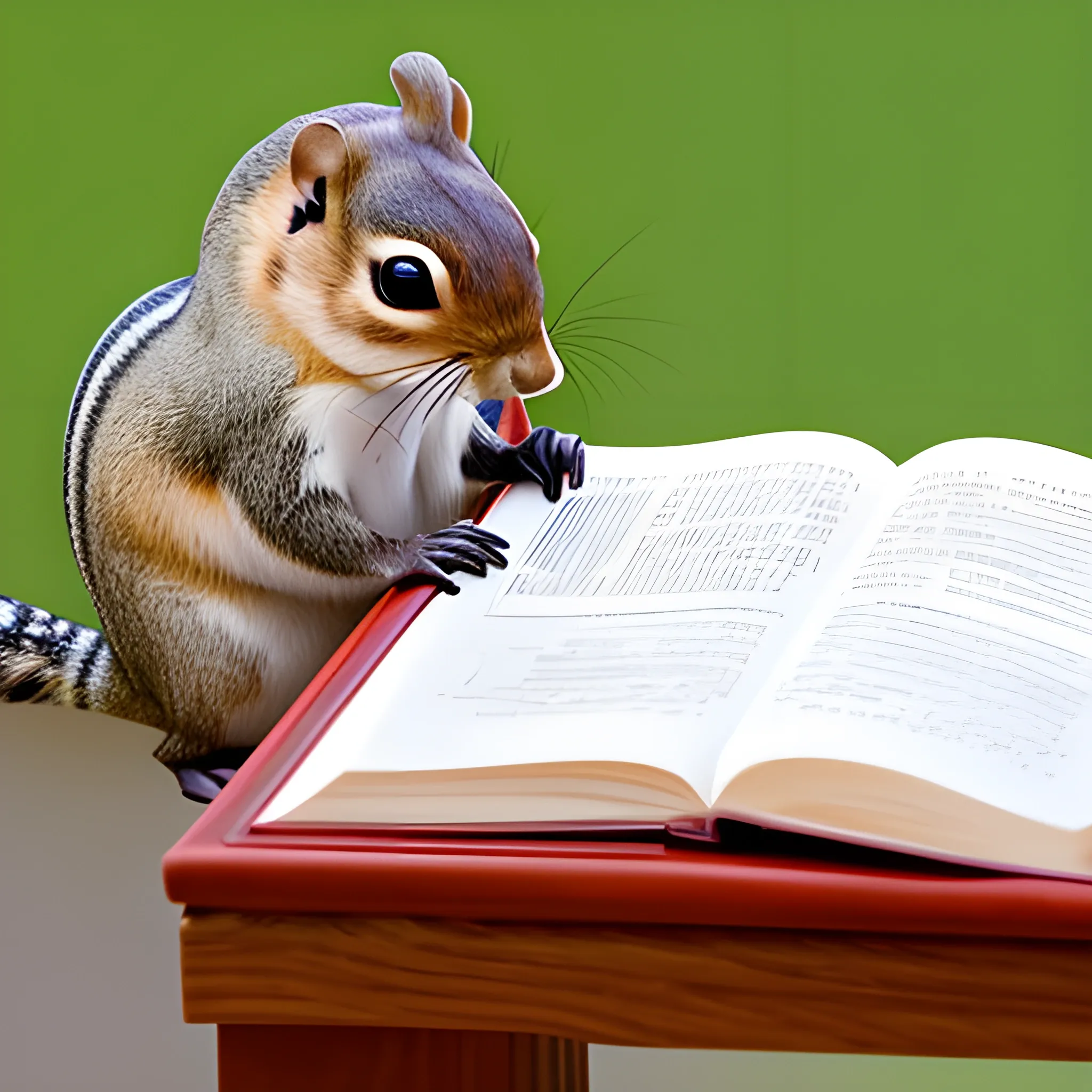 Una ardilla estudiando con un portátil