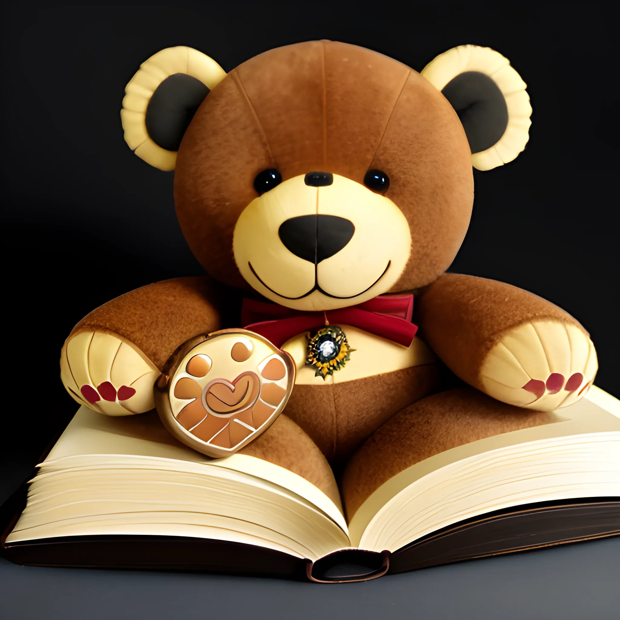 Schwarzweiß Teddybär auf ein Buch zu sehen