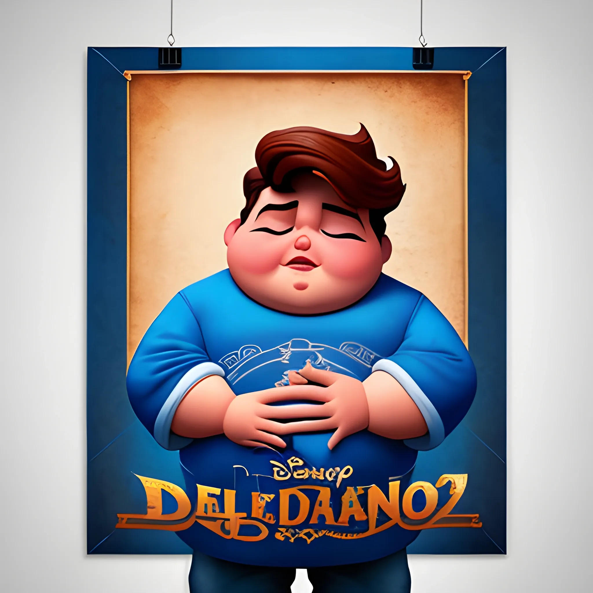 , 3D una poster con estilo Disney donde el titulo es alejandro y una imagen de un gordo llorando 
