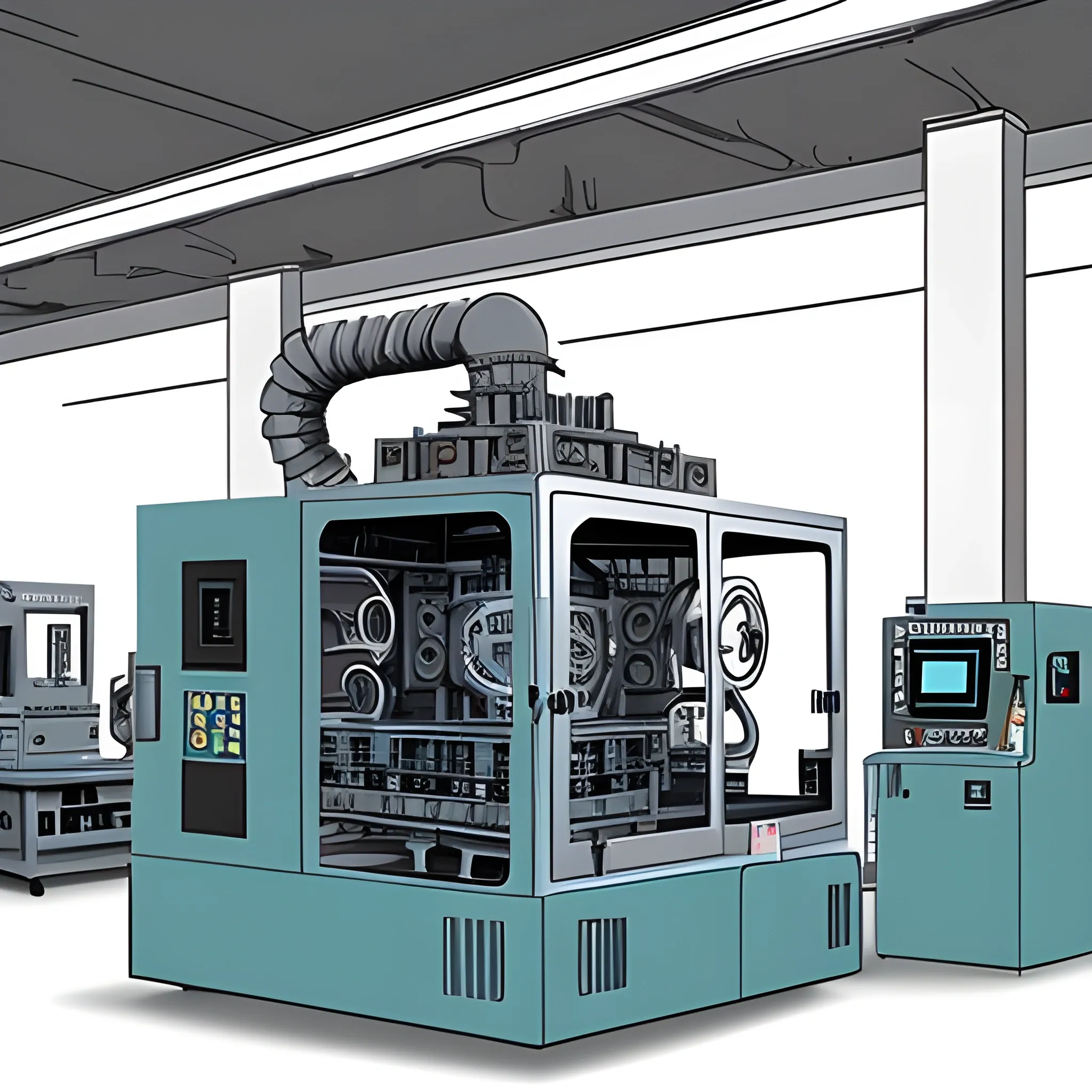 Die casting machine, quality detection, digital brain, intelligent decision, Cartoon.