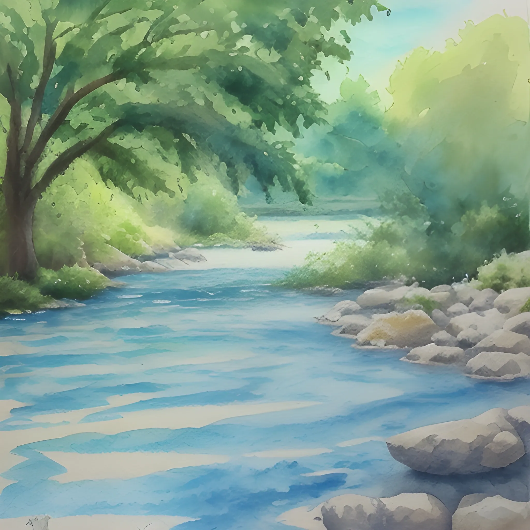 River, Cartoon, Water Color, Oil Painting