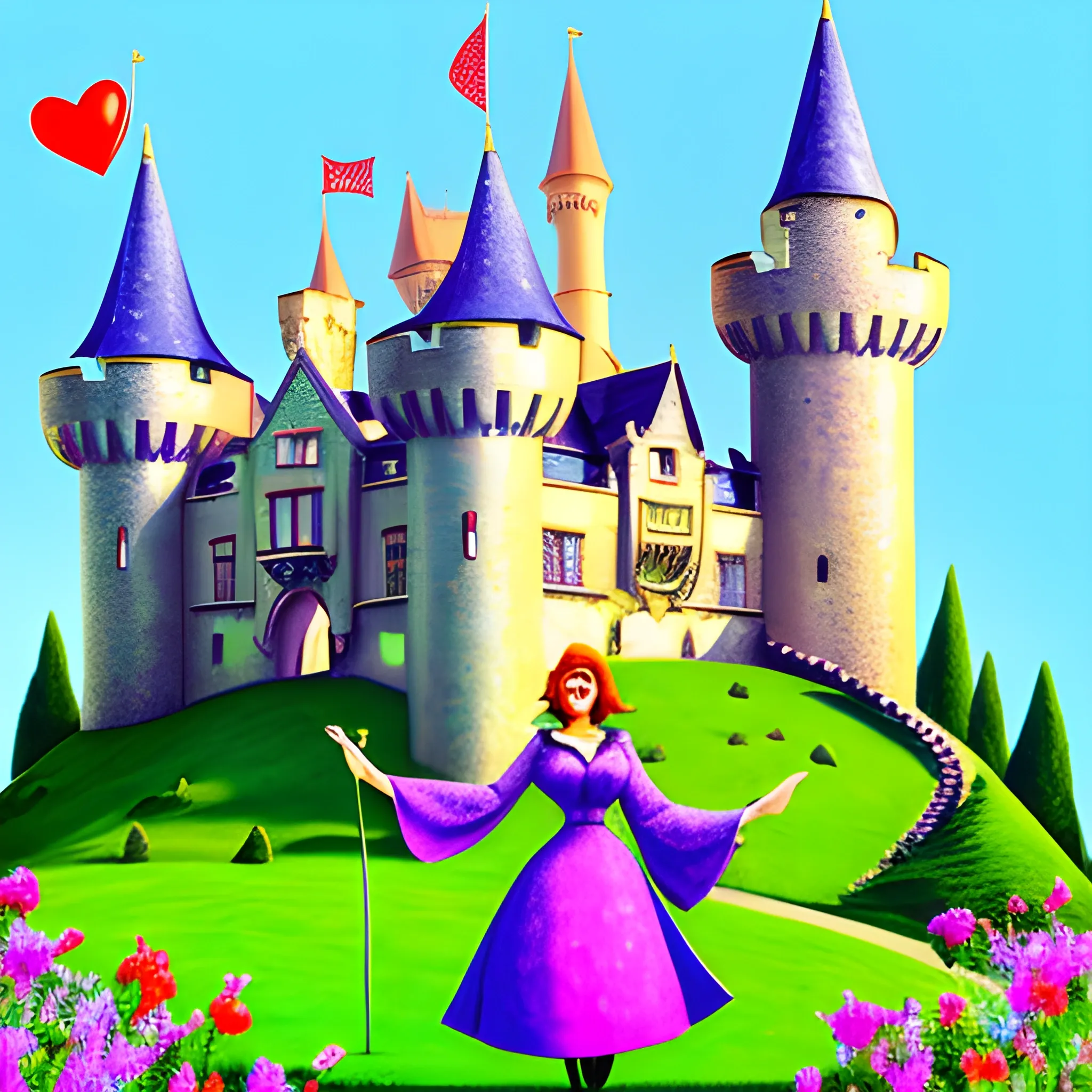 Lively girl in the castle, cute and friendly, Trippy