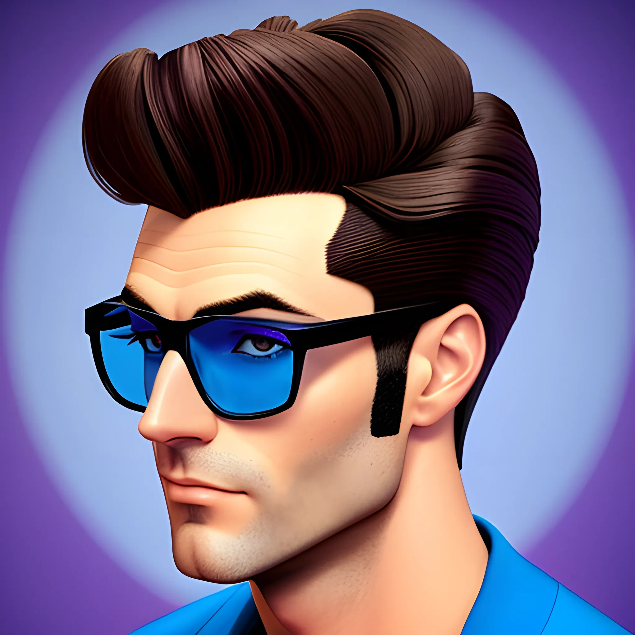 A Disney poster for "Hero" with a young white boy, purple varsity jacket over a blue baseball tshirt, black glasses, hazel eyes, short dark brown faux hawk hairstyle
, 3D