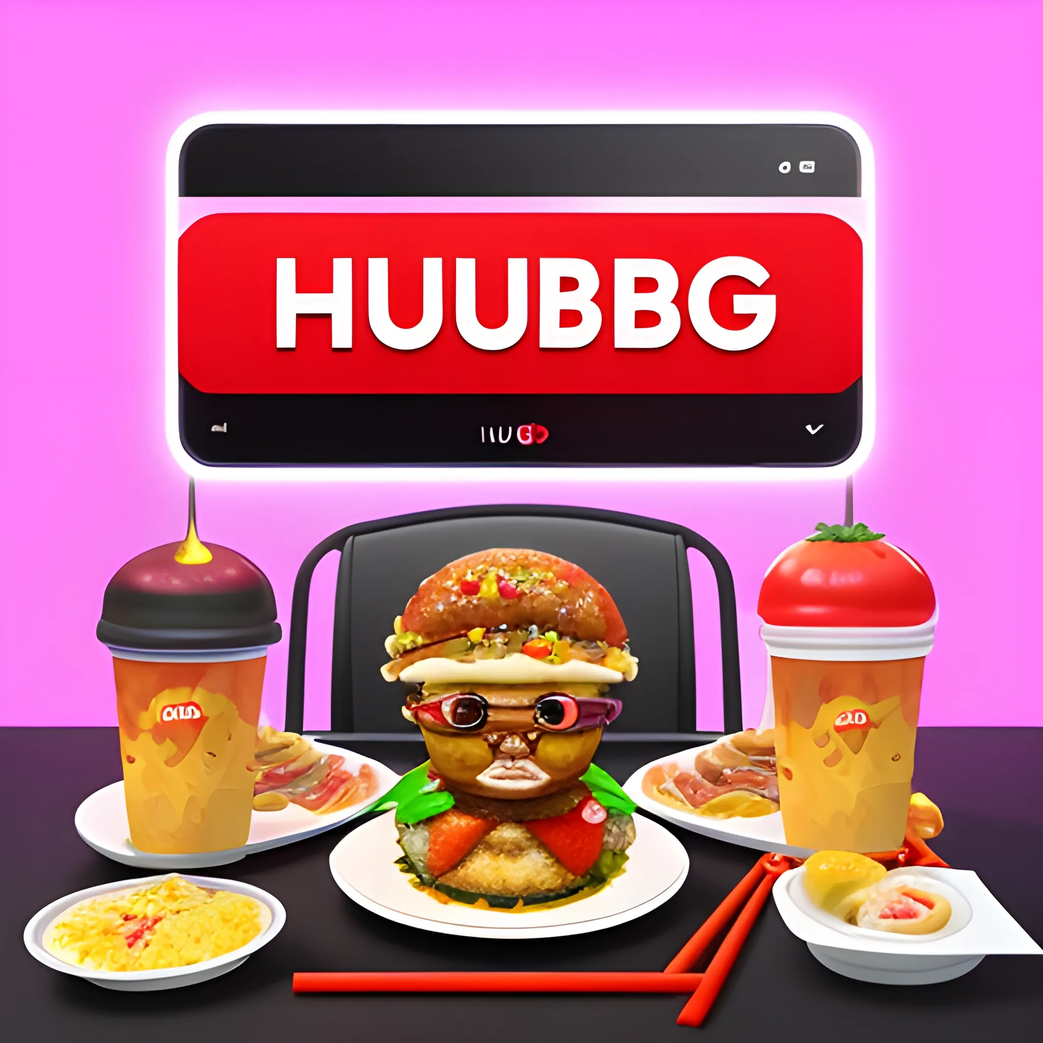 MUKBANG YouTube channel logo "HUBA TEAM", 3D