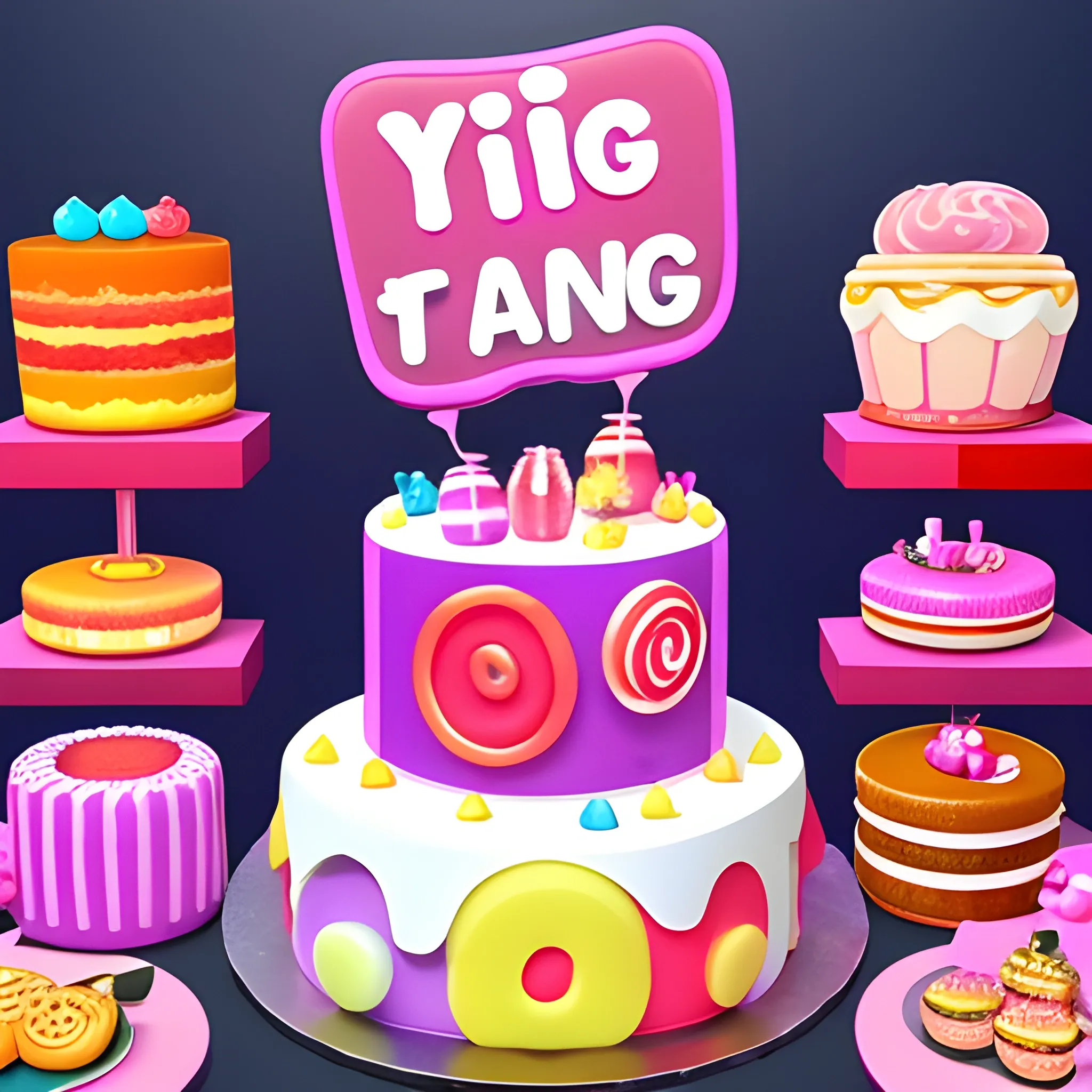 MUKBANG YouTube channel logo, big jelly, big cakes, big sweets "HUBA TEAM", 3D