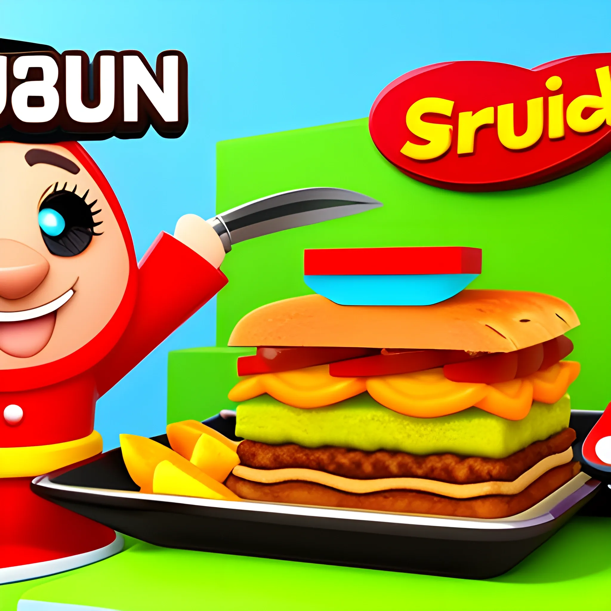 Huba Team children's YouTube channel logo, cutlery, food, children's YouTube channel, Cartoon, 3D