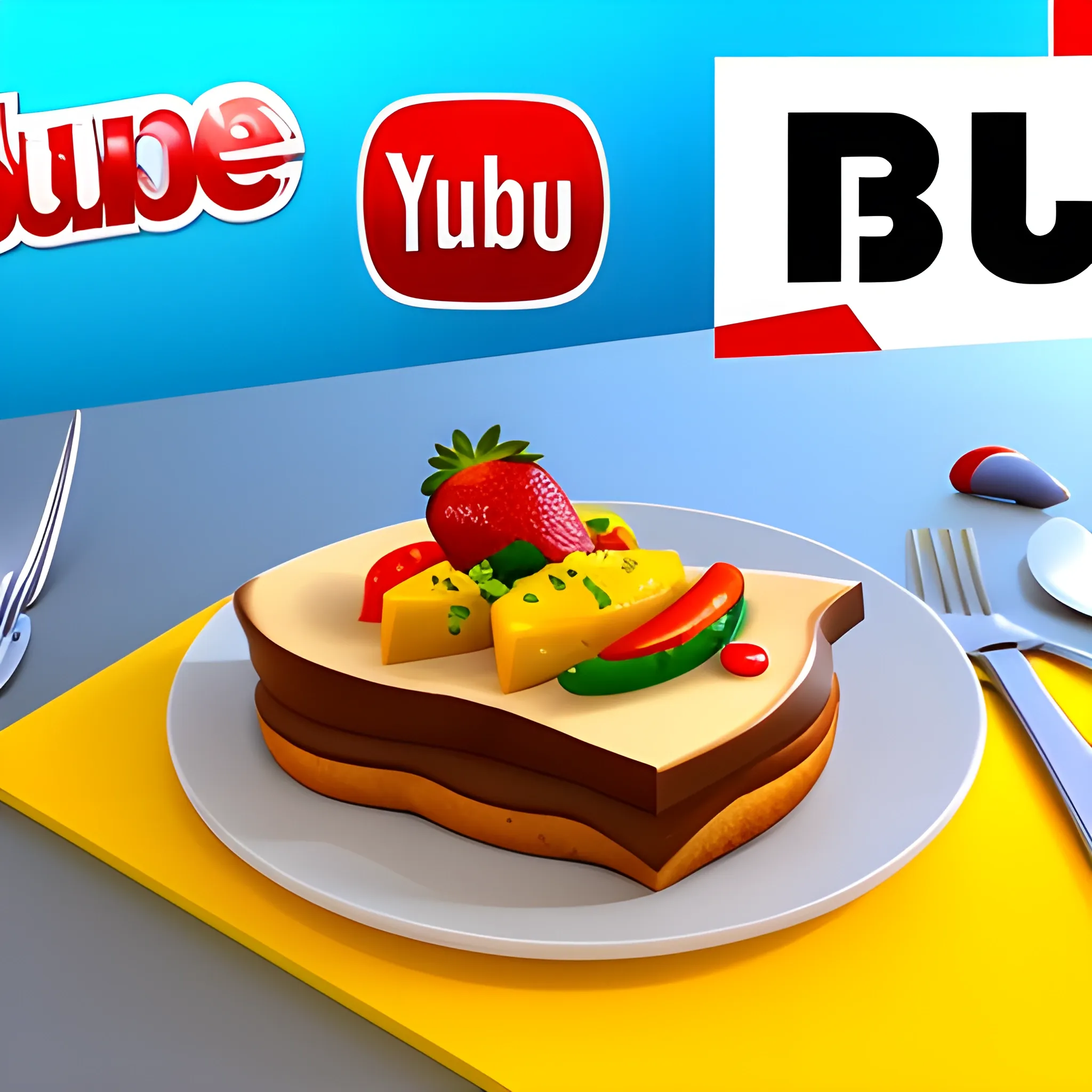 Huba Team YouTube channel logo, cutlery, food, children's YouTube channel, Cartoon, 3D