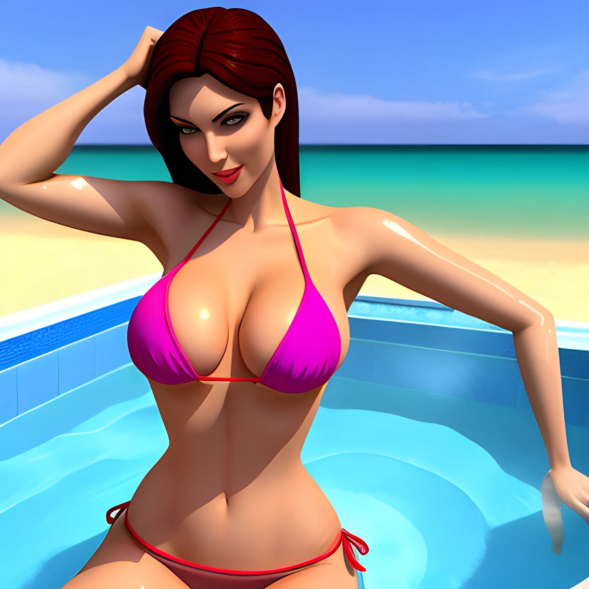 Hot girl bathing on bikini 3D Arthub.ai