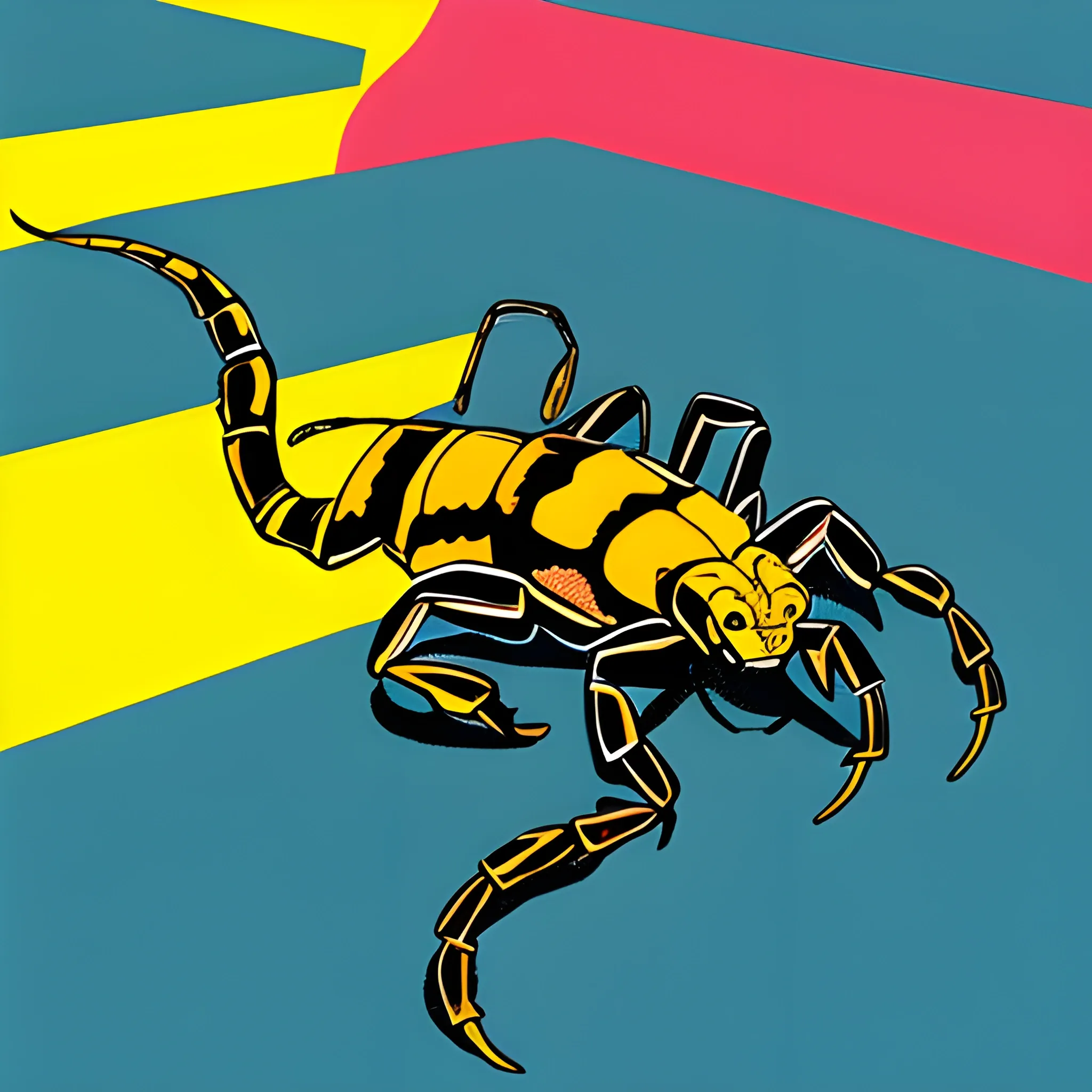 a scorpion using a "Tschabalala Self" style of art. specifically using the example of the work art named "floor dance"