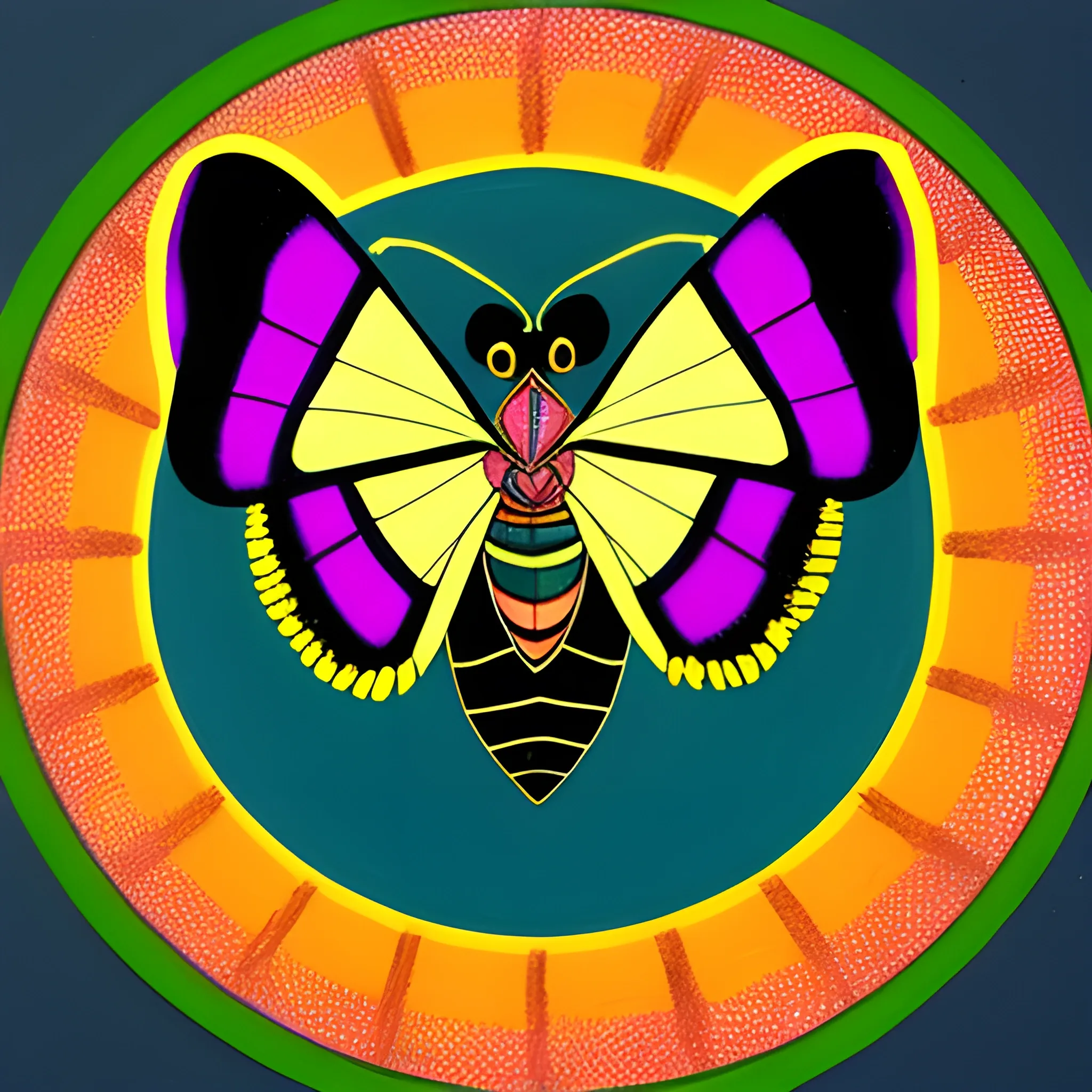 a moth using a "Tschabalala Self" style of art. specifically using the example of the work art named "floor dance"