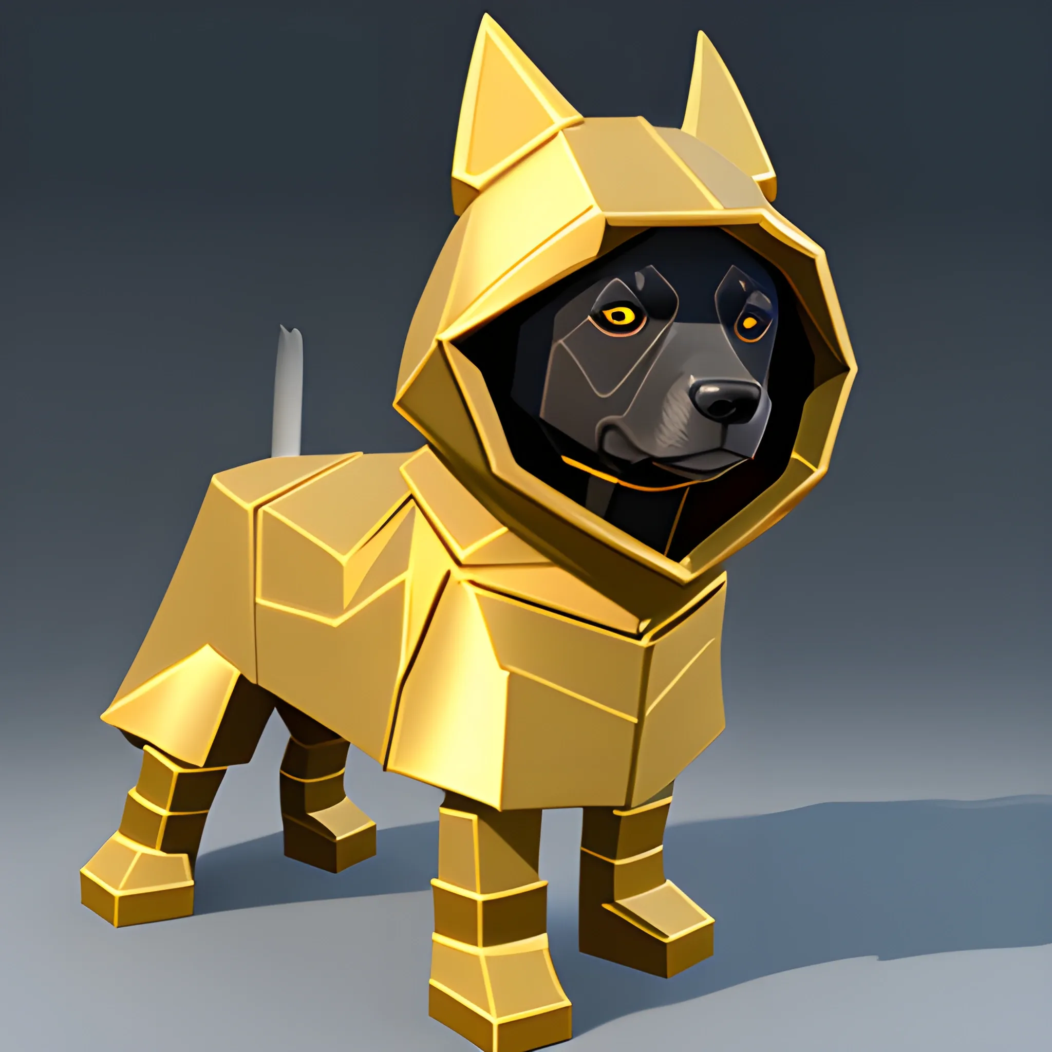 roblox doge skin with golden hood , with fire around it