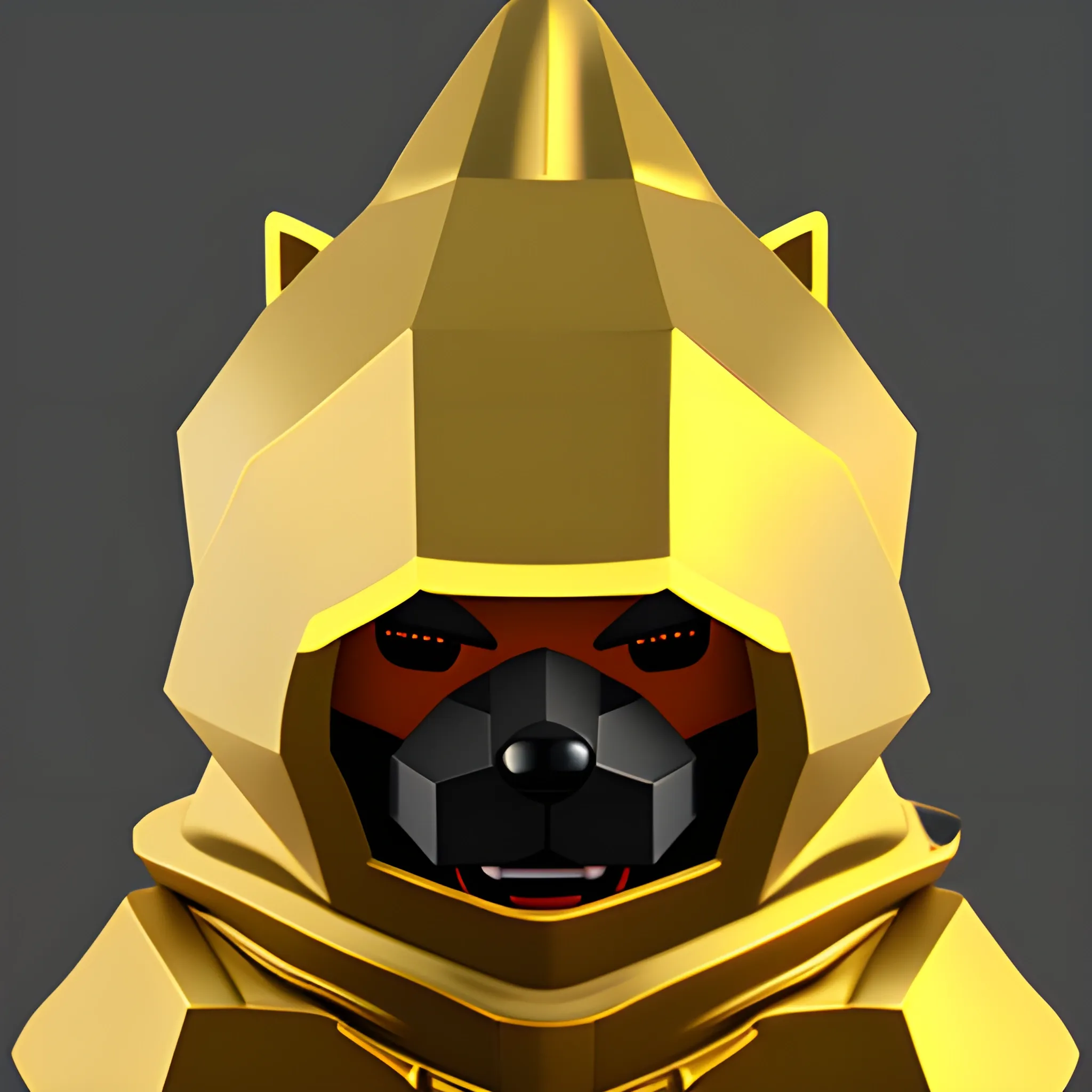 roblox, doge skin, golden hood , with fire around it
