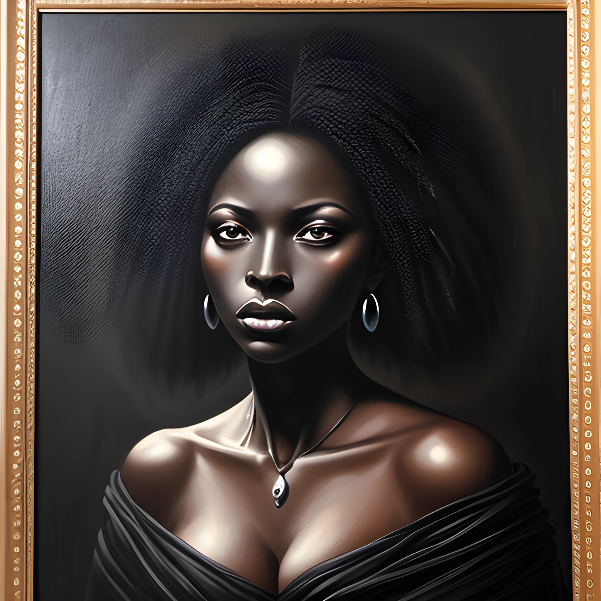 Black mysterious woman, portrait version, deep and artistic, master work, Oil Painting