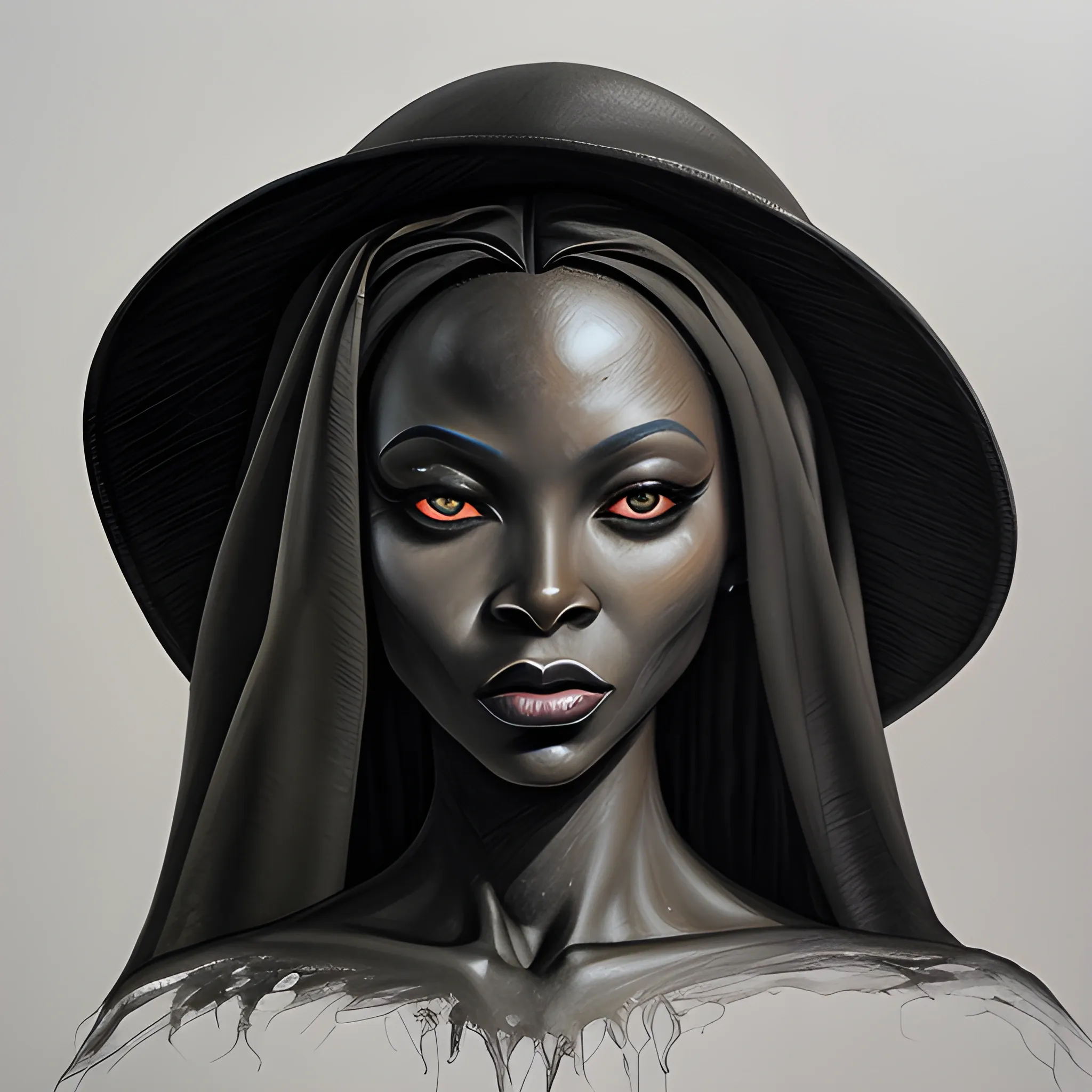 Black mysterious woman, portrait version, deep and artistic, master work, Oil Painting, Pencil Sketch, Oil Painting, Water Color, Pencil Sketch, 3D, 3D, Cartoon, Cartoon