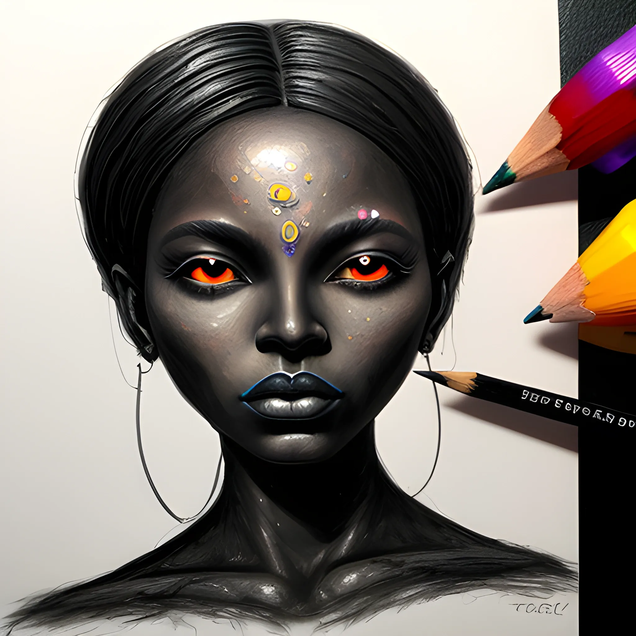 Black mysterious woman, portrait version, deep and artistic, master work, Oil Painting, Pencil Sketch, Oil Painting, Water Color, Pencil Sketch, 3D, 3D, Cartoon, Cartoon, Trippy