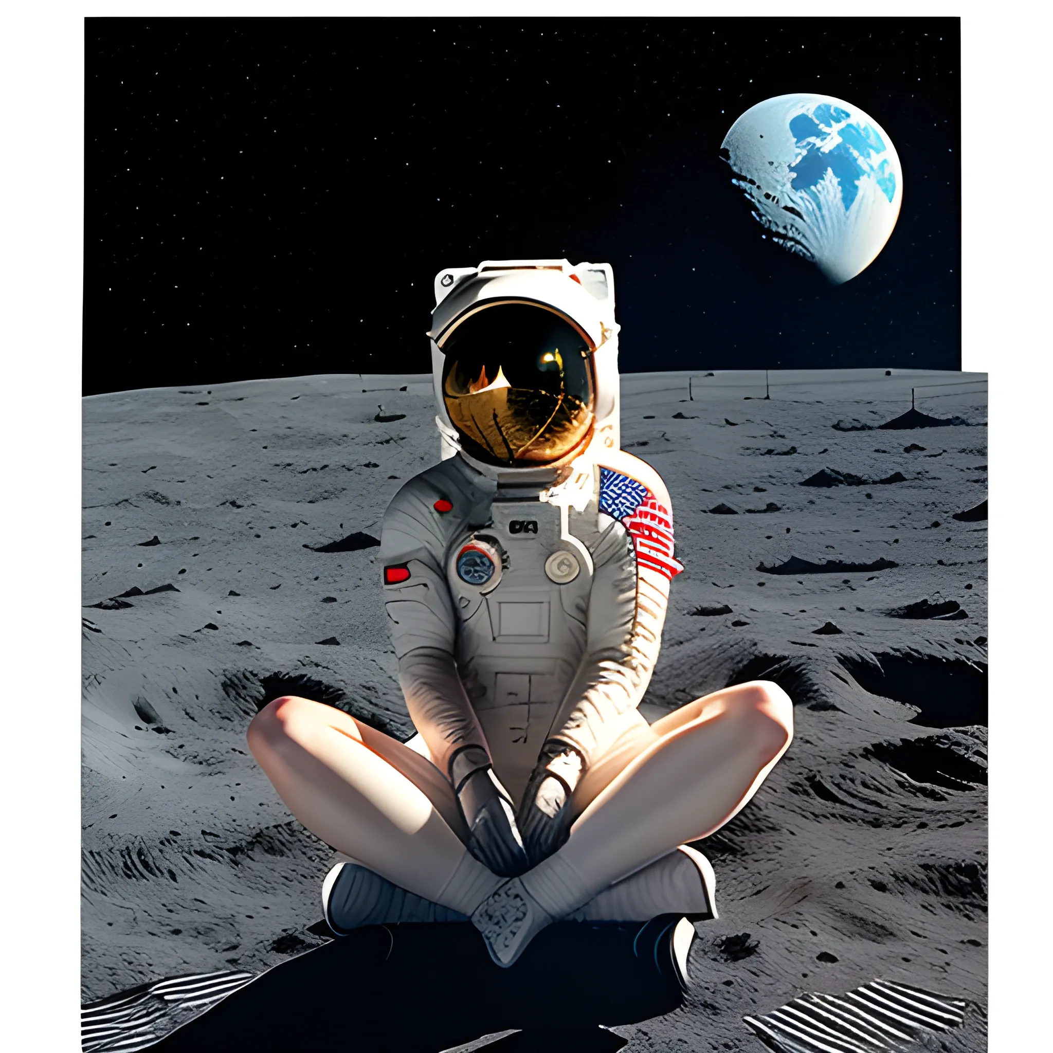 A cute little girl sitting on the moon