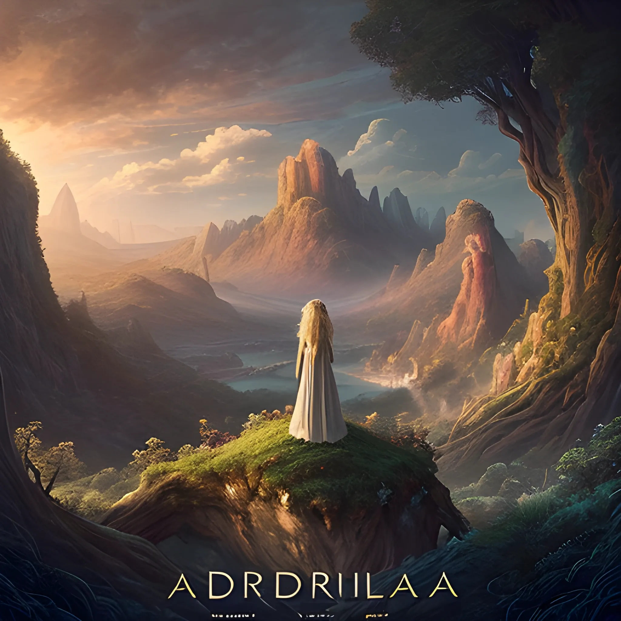 a beautiful landscape photo of arcadia, cinematic atmospheric masterpiece, award winning, 4 k, hyperdetailed, fantastic, wonderful with a mid-aged modern looking woman with mid-long hair looking at this scenary knowing that the future is in her hands.