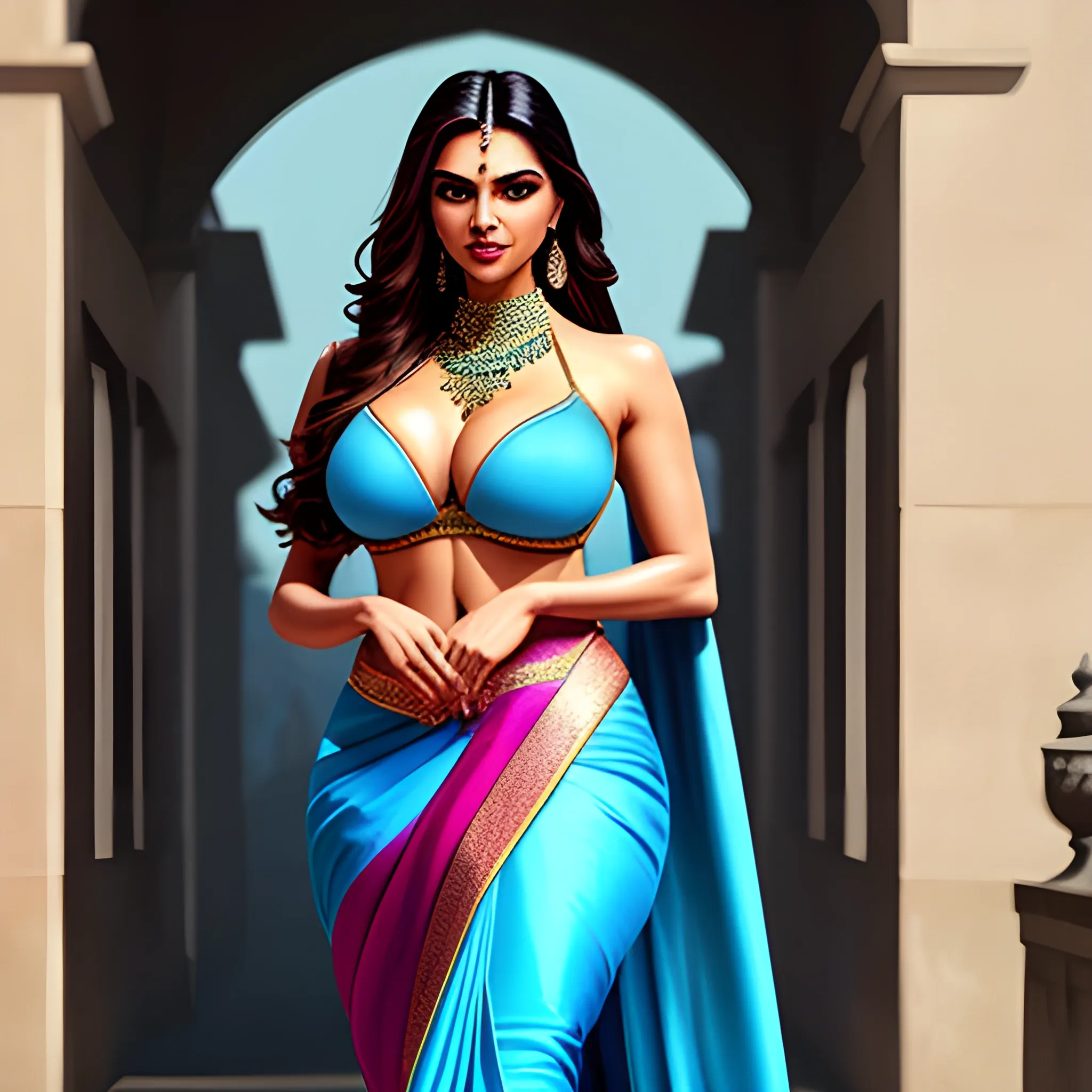 walking in a moonlit courtyard, exotic girl, indian, Deepika pad... -  Arthub.ai