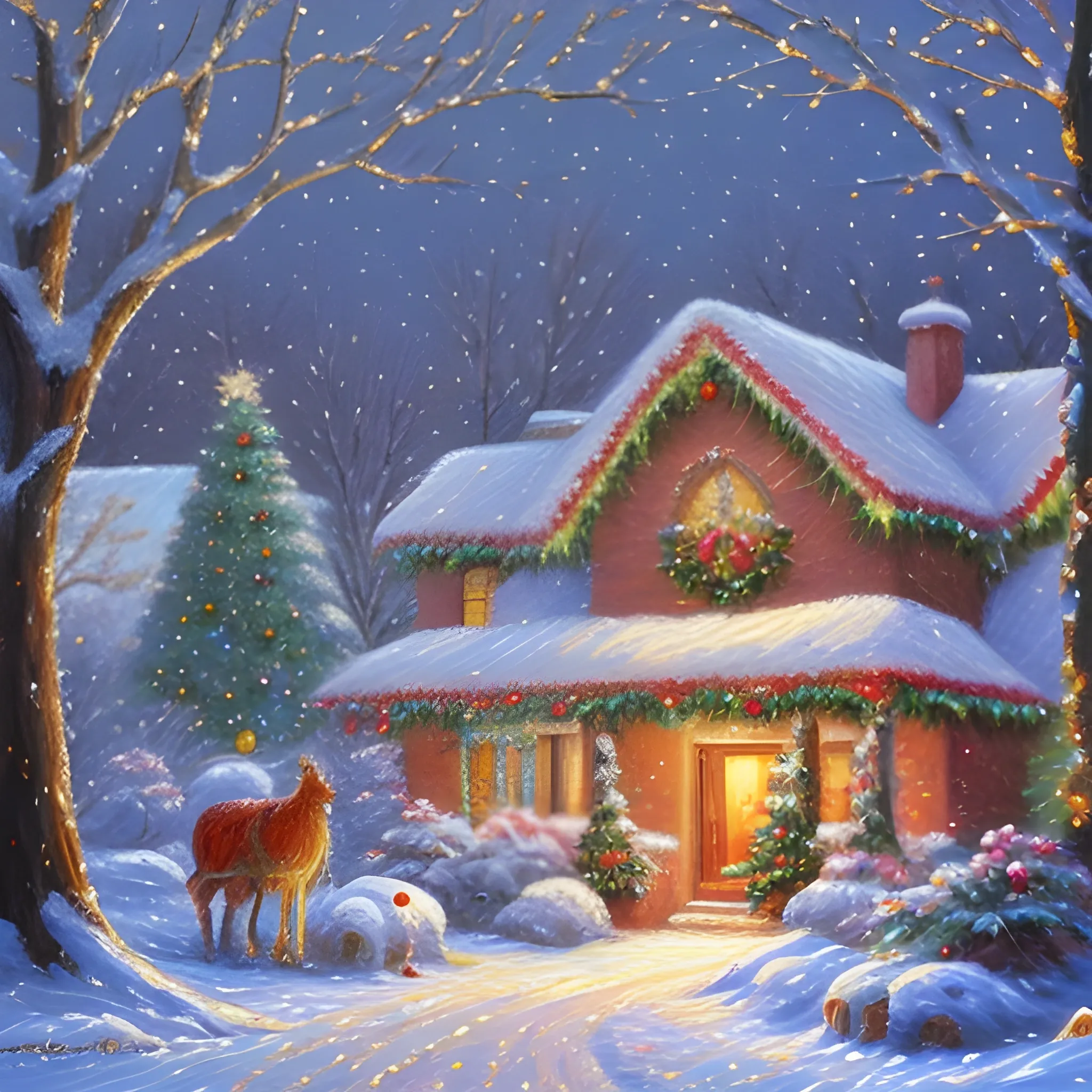 A beautiful Christmas image that invites unity and peace, Oil Painting